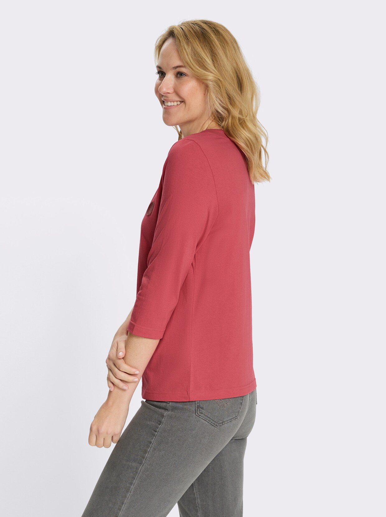 3/4-Arm-Shirt mit Tunnelzug am Rundhals-Ausschnitt - grapefruit