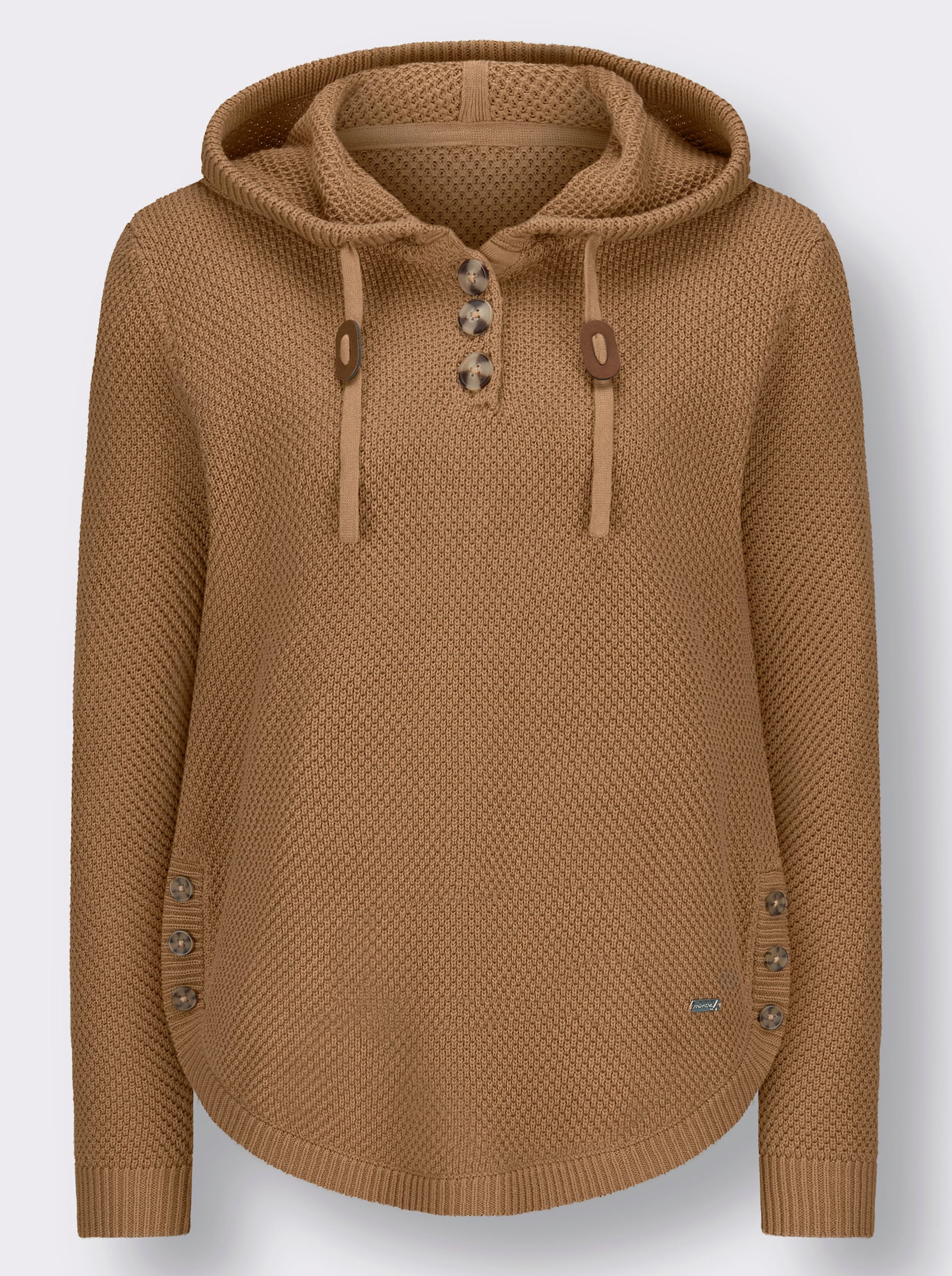 Pullover met capuchon en knopen in hoornlook - camel