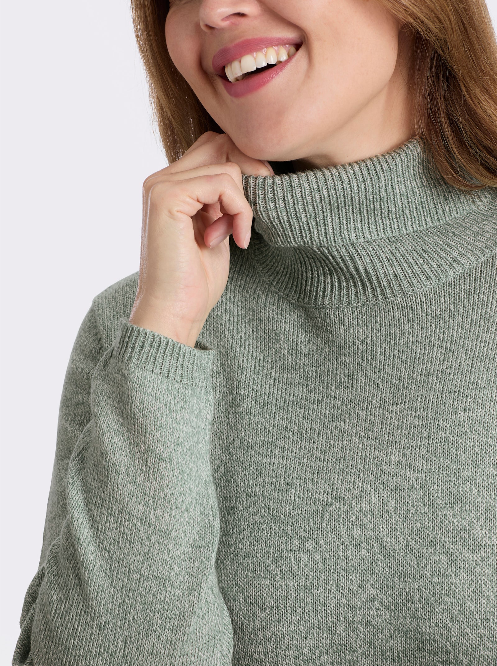 Rollkragenpullover in Melange-Qualität - jade-kalkmint-meliert