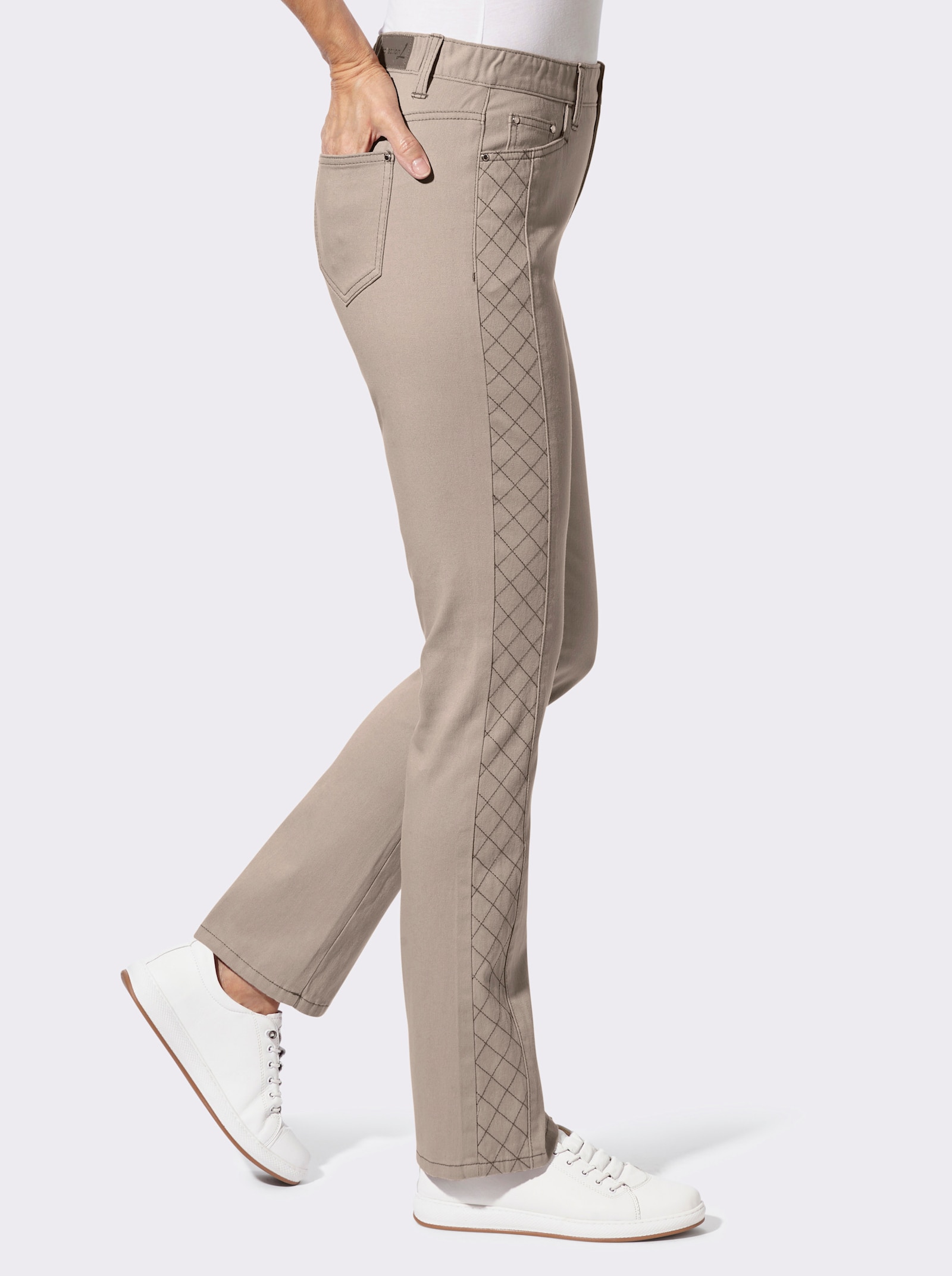 5-Pocket-Jeans mit Rauten-Steppung - sesam