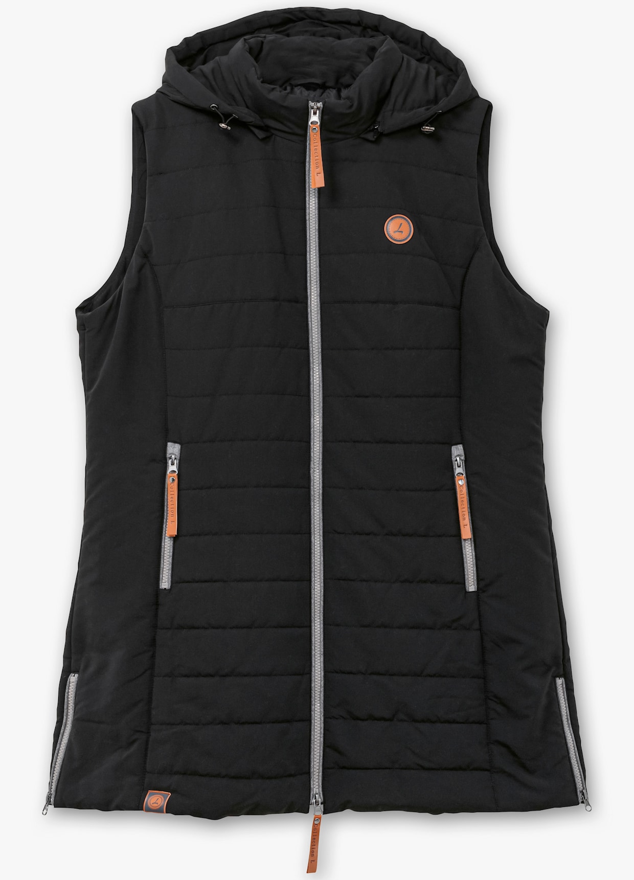 Longweste mit abnehmbarer Kapuze - schwarz