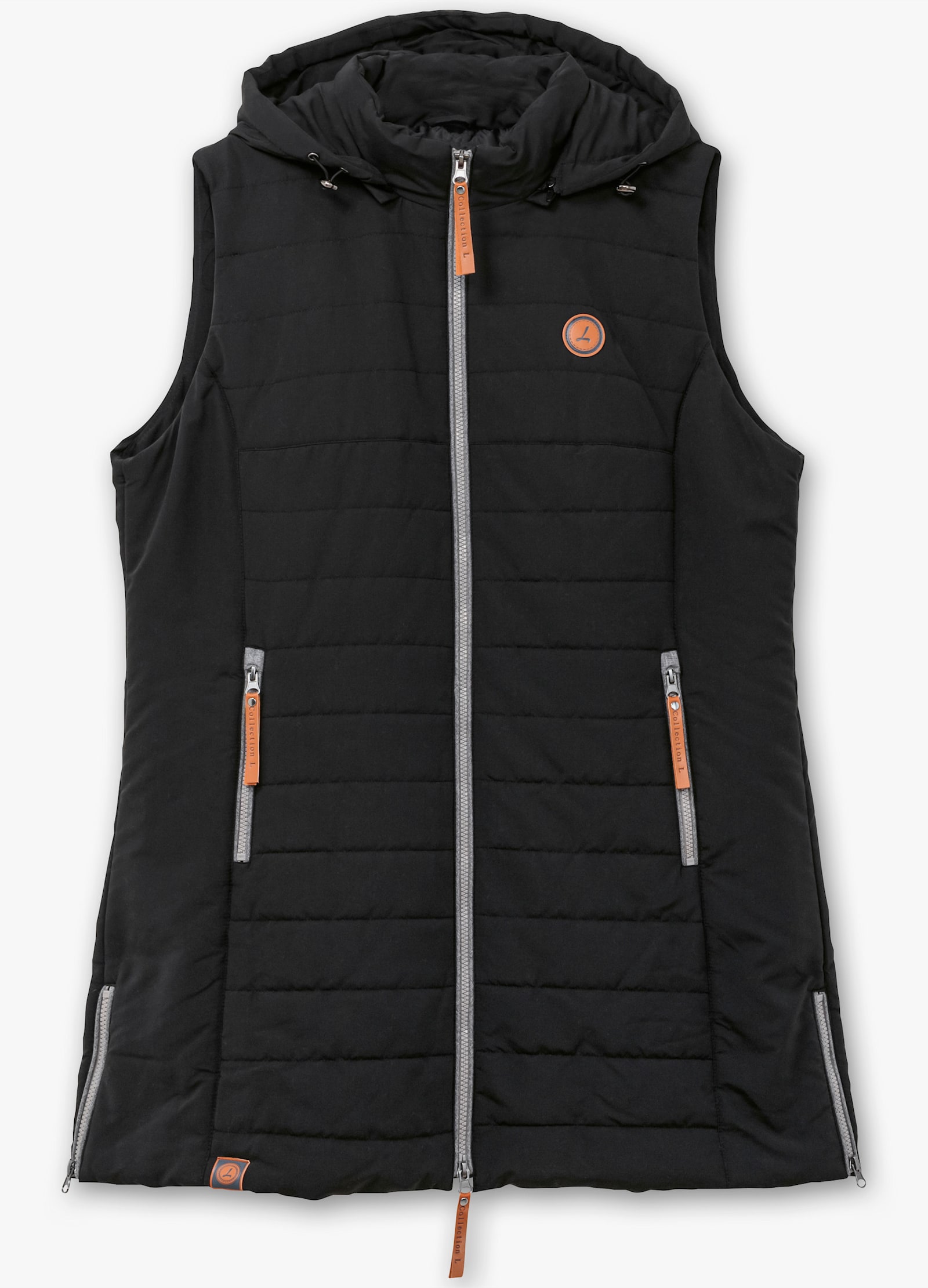 Longweste mit abnehmbarer Kapuze - schwarz