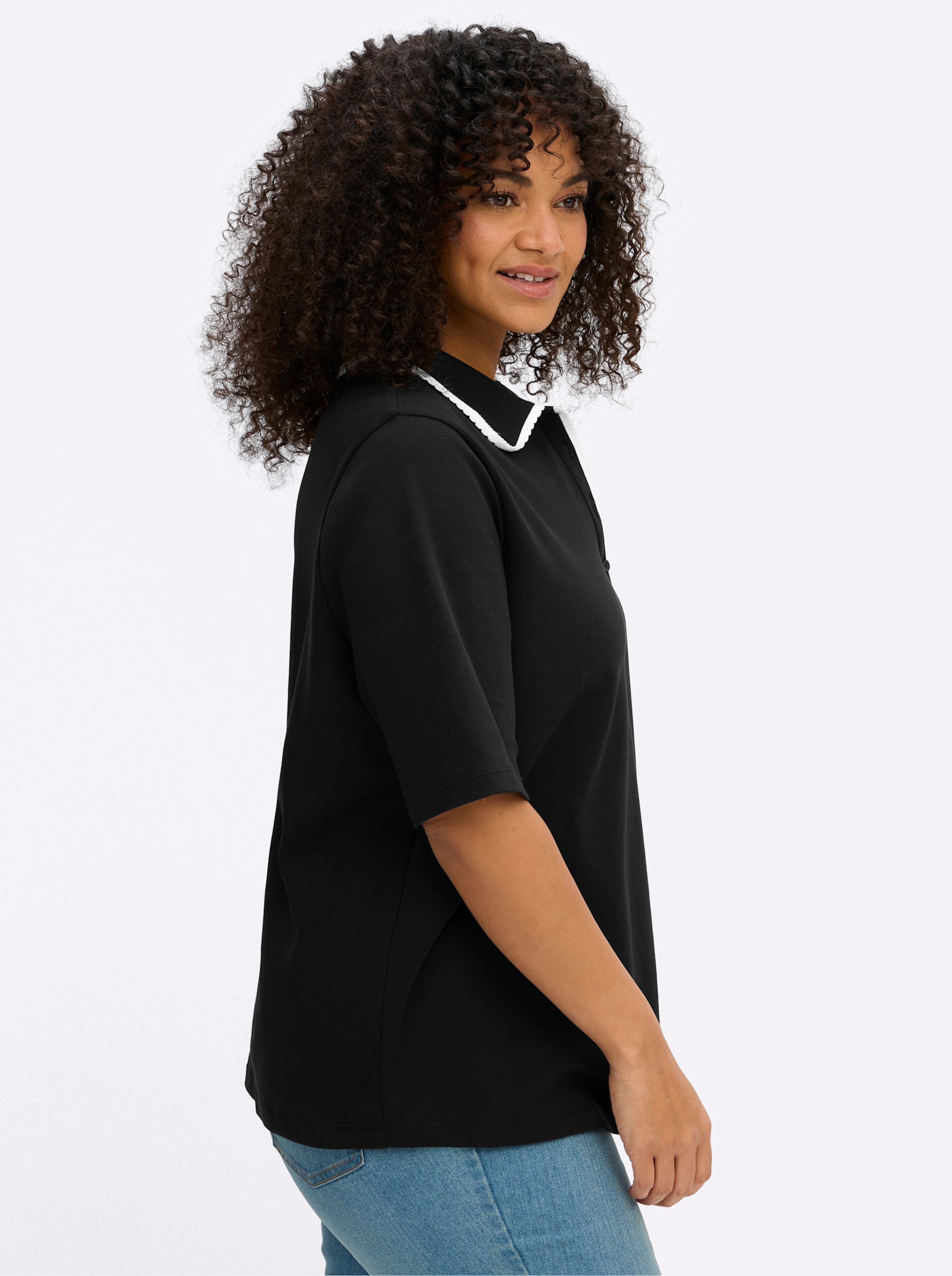 Sheego Damen Schwarz Ecru Poloshirt "Shirt" 1 erhältlich in Größe 44/46 von Baur - Bild 4