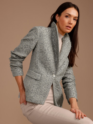 CREATION L PREMIUM Bouclé-Blazer mit schräger Kante - grau-goldfarben-gemustert