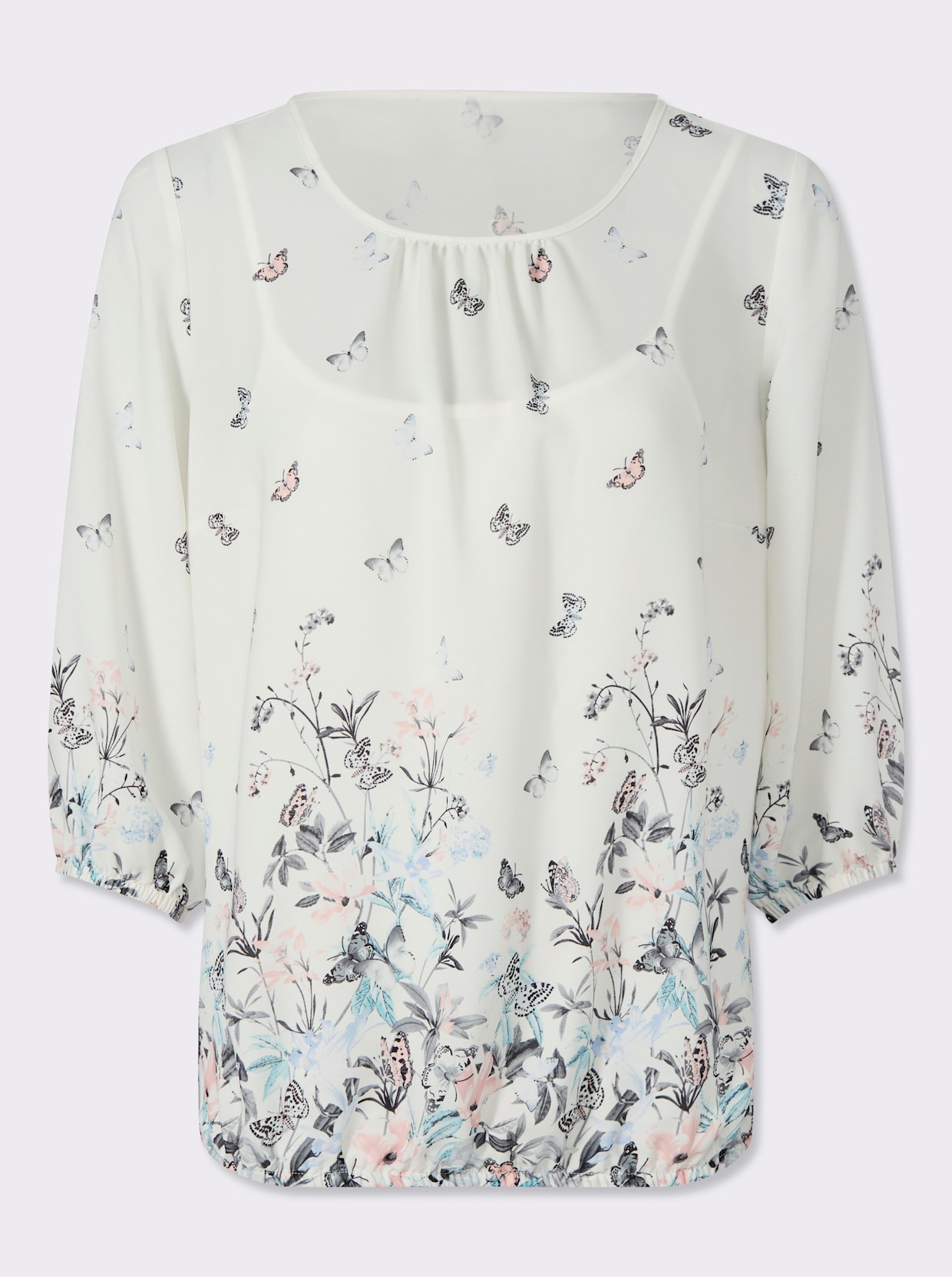 Druckbluse - ecru-bleu-bedruckt