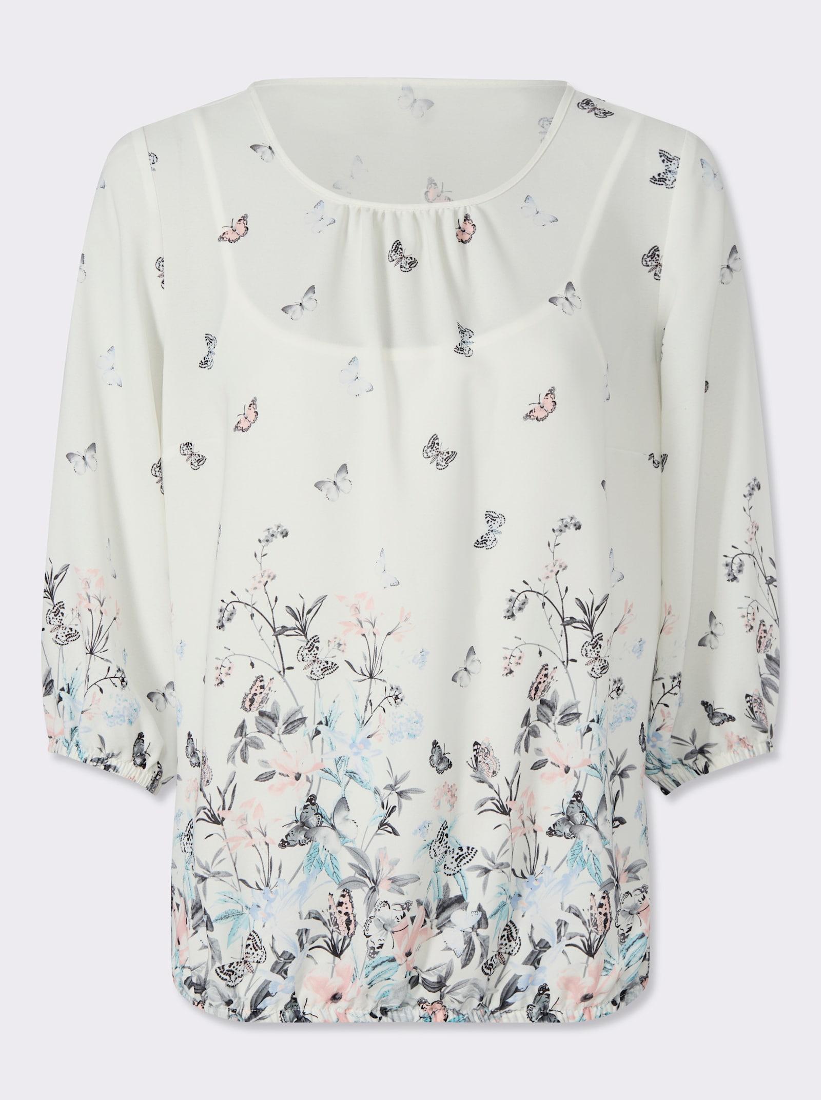 Druckbluse inklusive Jersey-Top - ecru-bleu-bedruckt