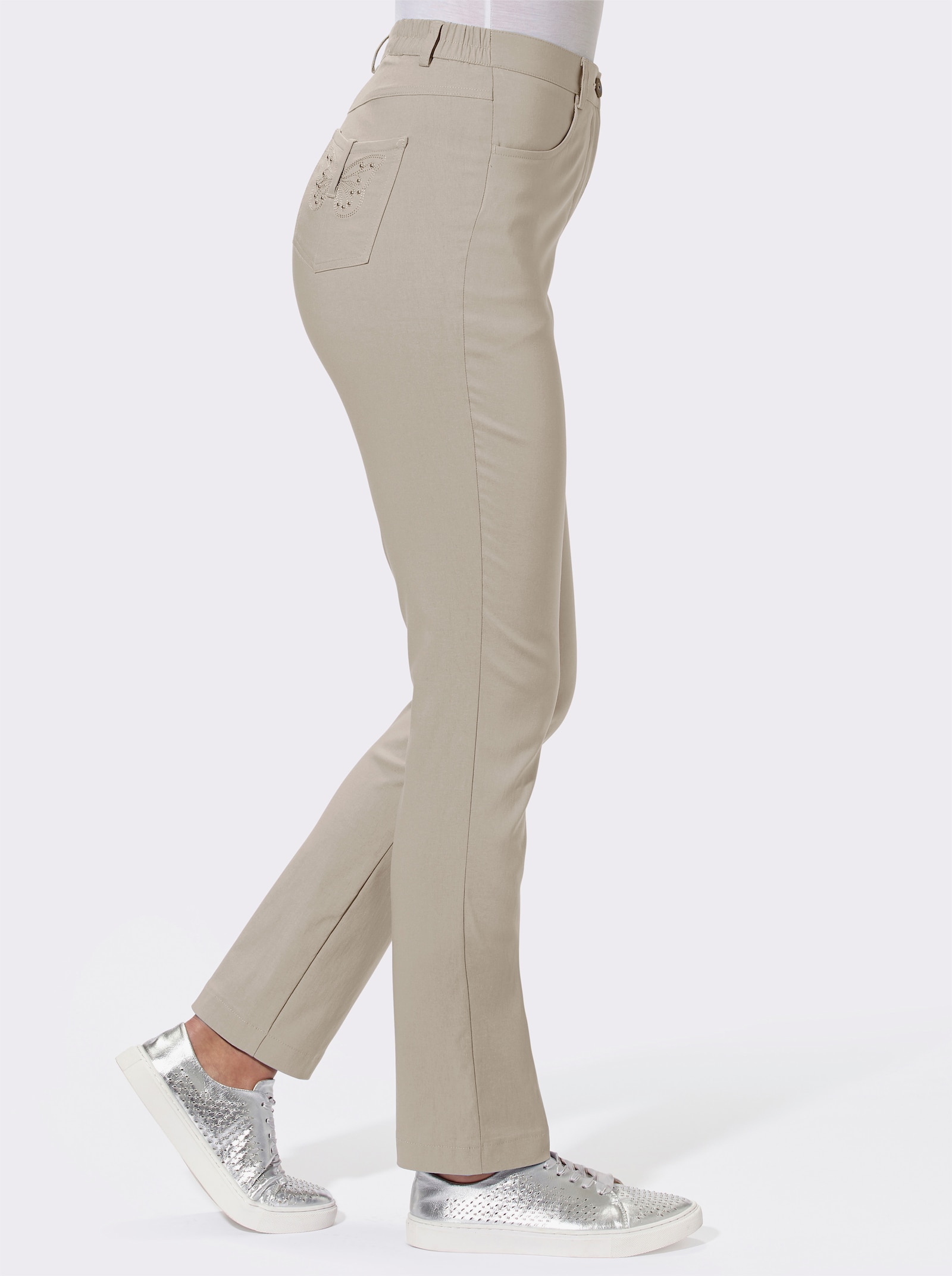Bengalinhose mit Schmetterlings-Stickerei - beige