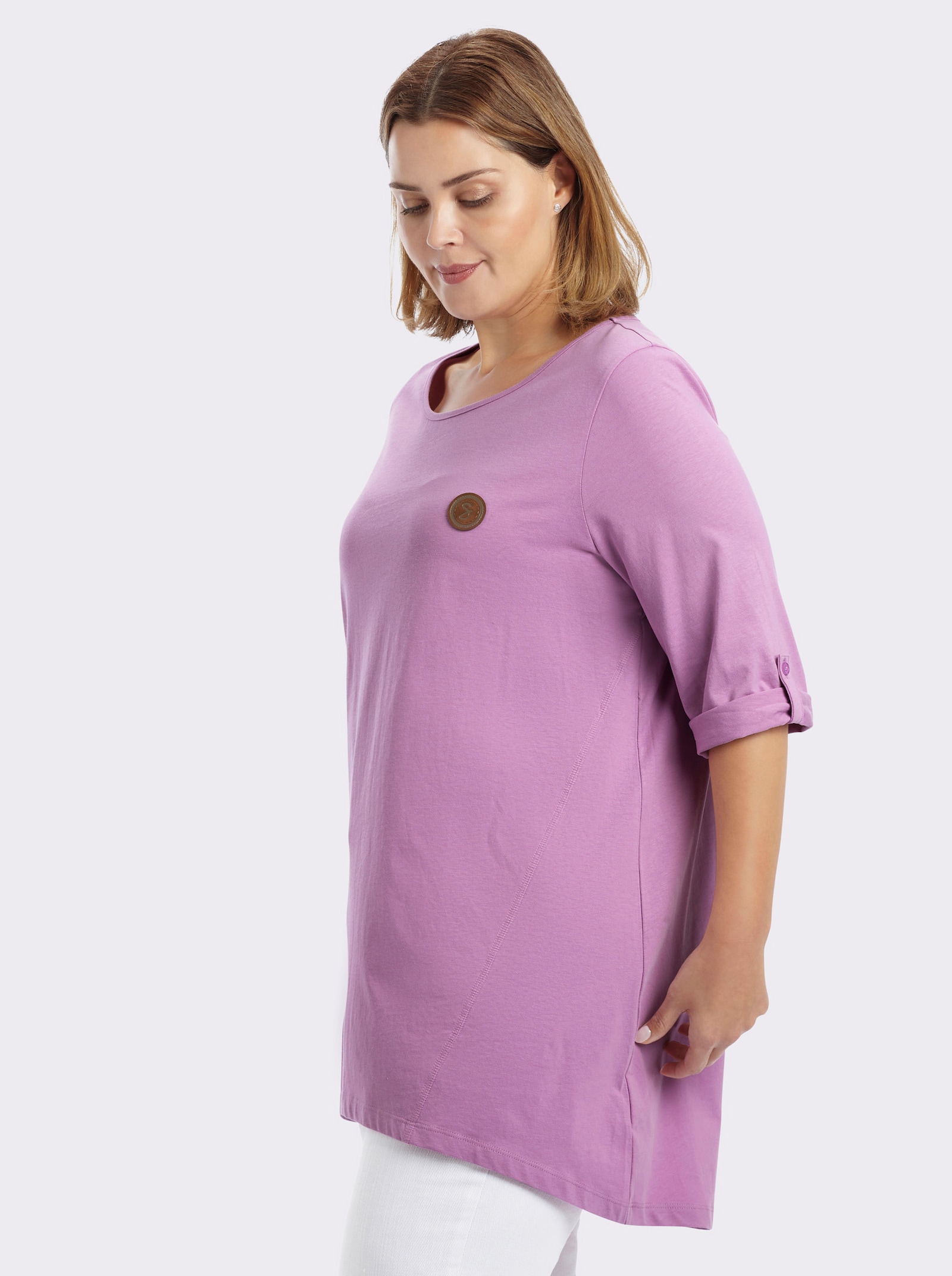 sheego Lang shirt in camouflerende A-lijn - orchidee