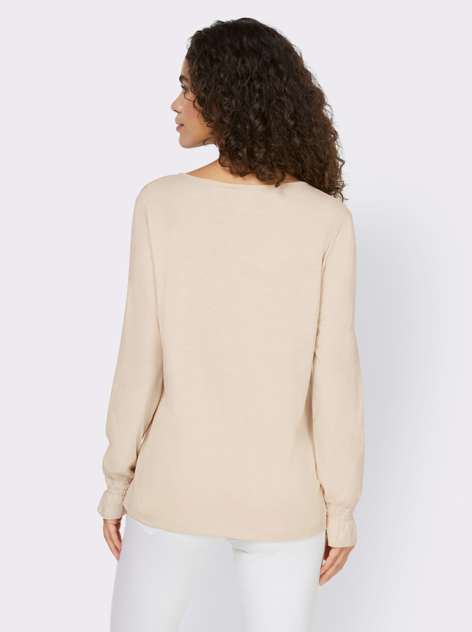 heine Shirt met lange mouwen en gesmokte mouwboordjes - zand