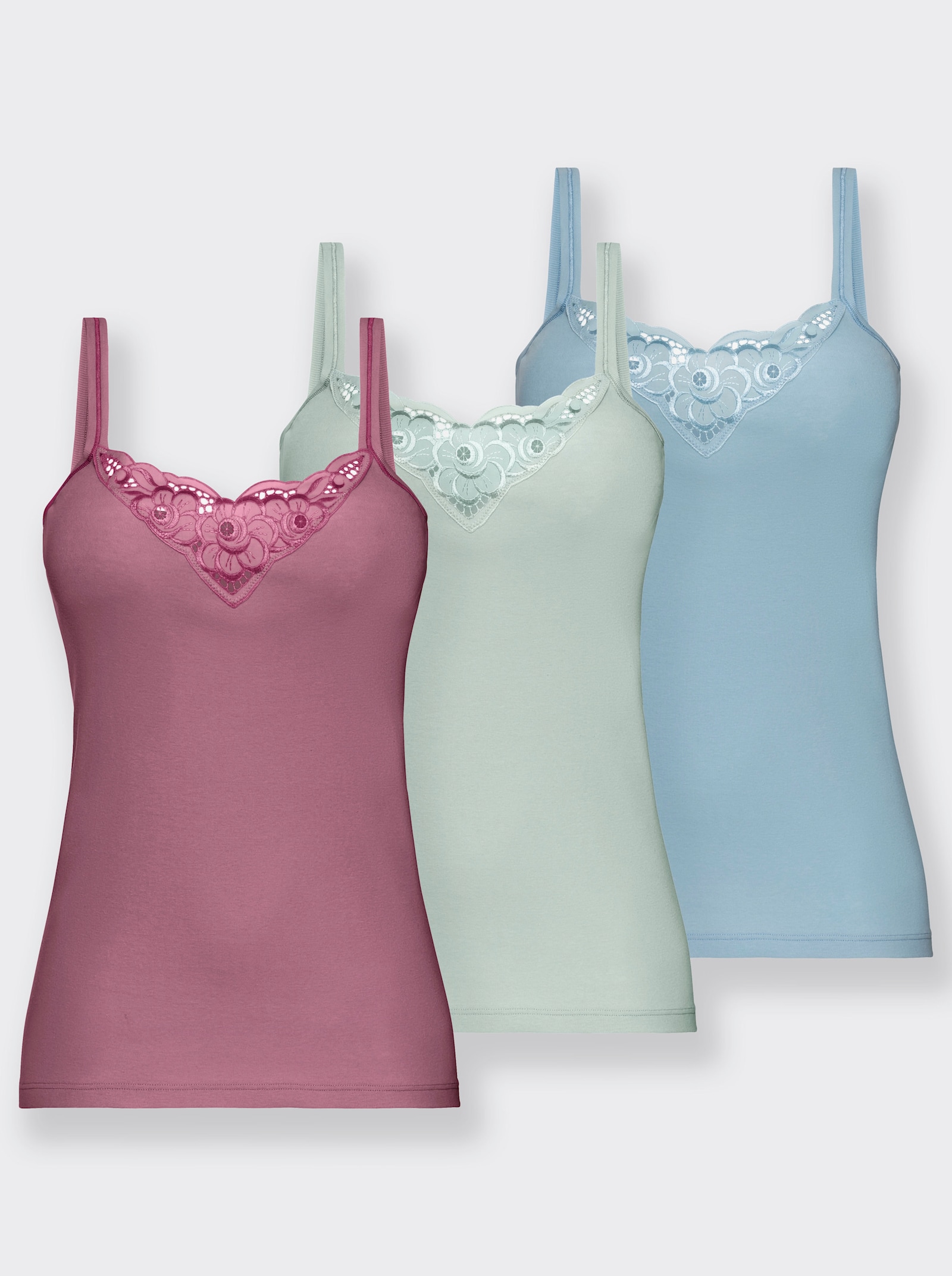 wäschepur Trägerhemd mit Batist-Motiv - beere + bleu + mint