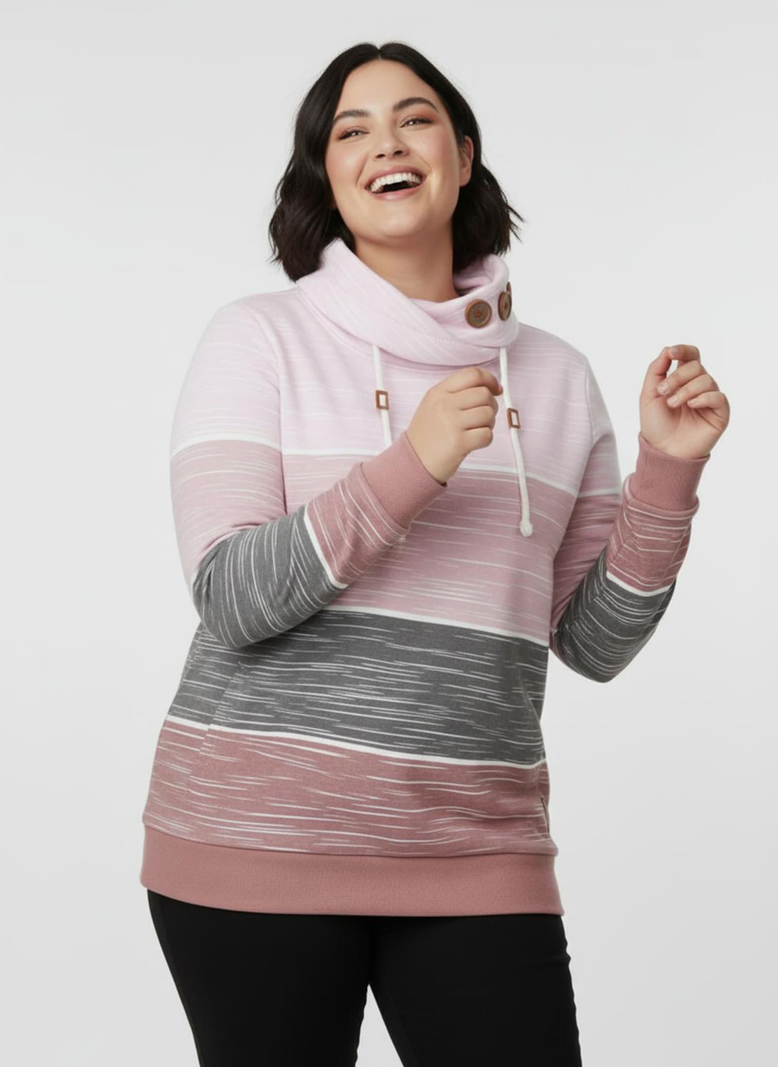 Sweatshirt mit Zierknöpfen am Kragen - rosenholz-hellrosé-bedruckt