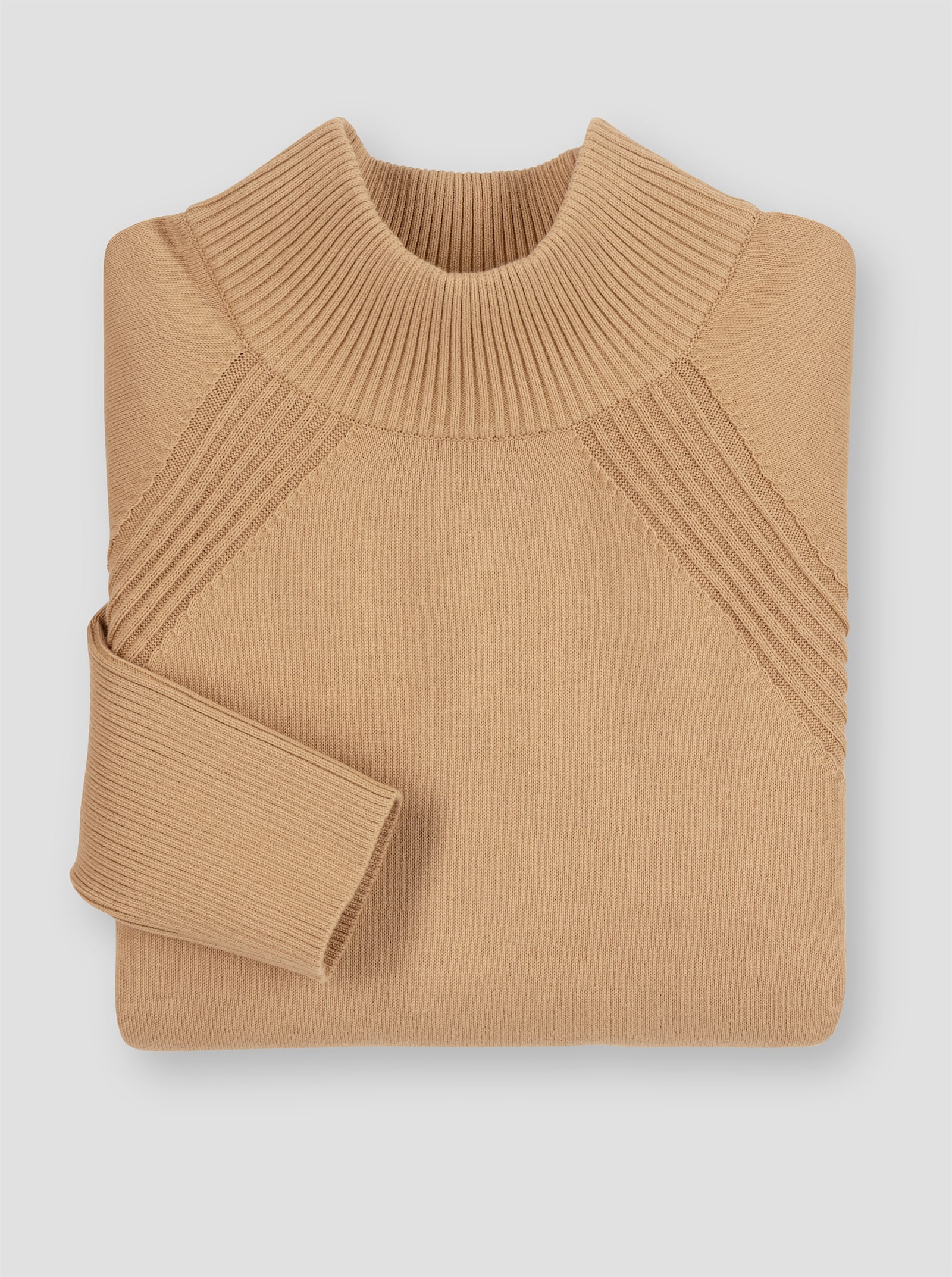 Stehkragenpullover aus reiner Baumwolle - camel