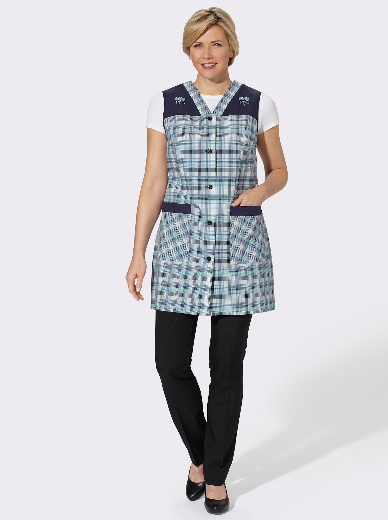 Kasack im Karomuster - aquamarine-kariert