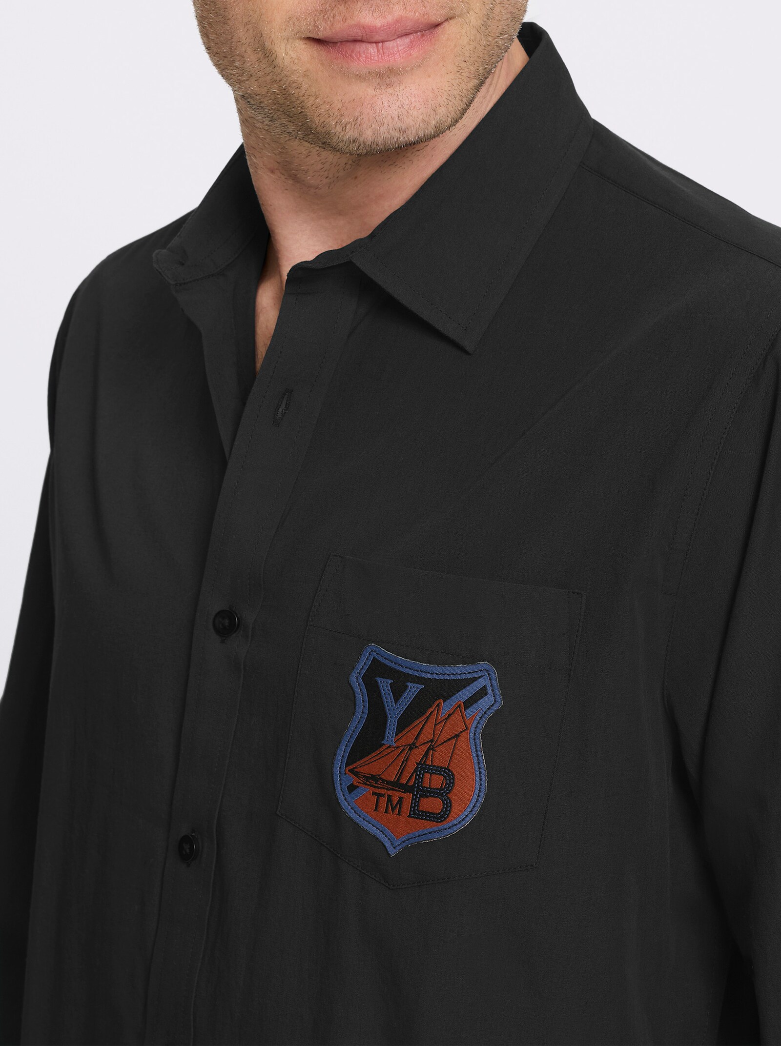 Catamaran Langarmhemd aus reiner Baumwolle, Popeline - graphit