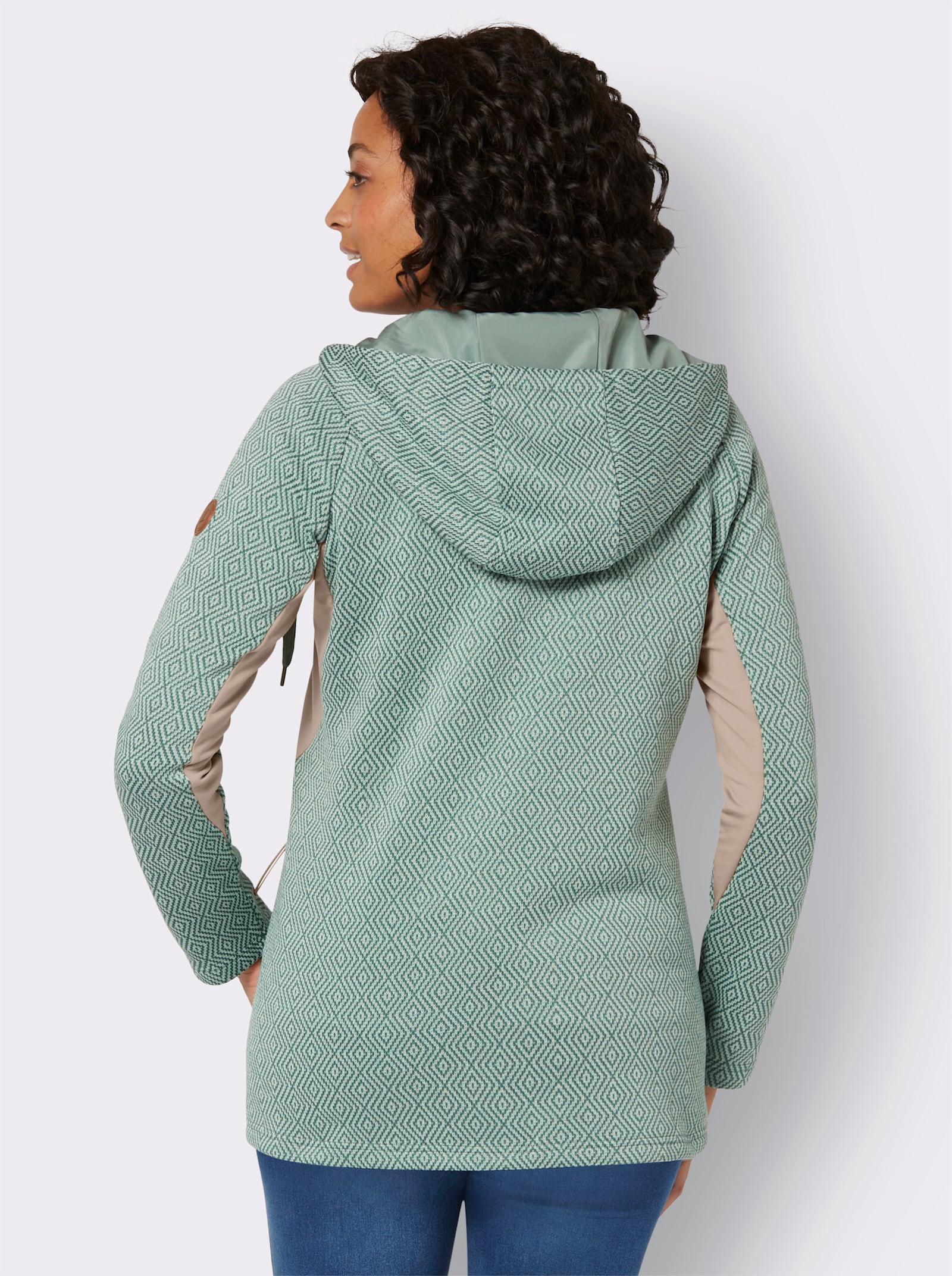 Strickfleece-Jacke in Longform - kalkmint-jade-gemustert