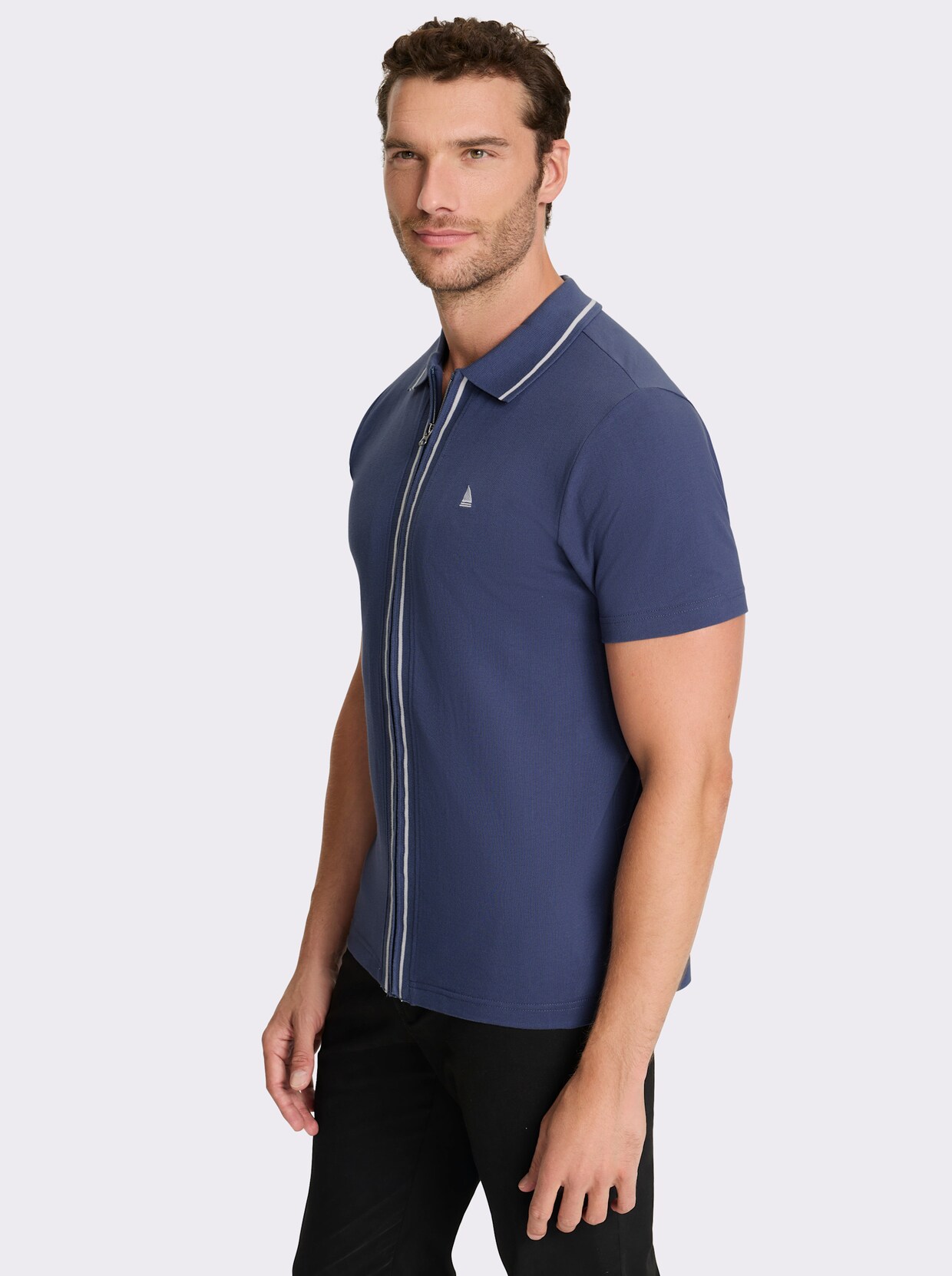Catamaran Kurzarmshirt - rauchblau-weiß