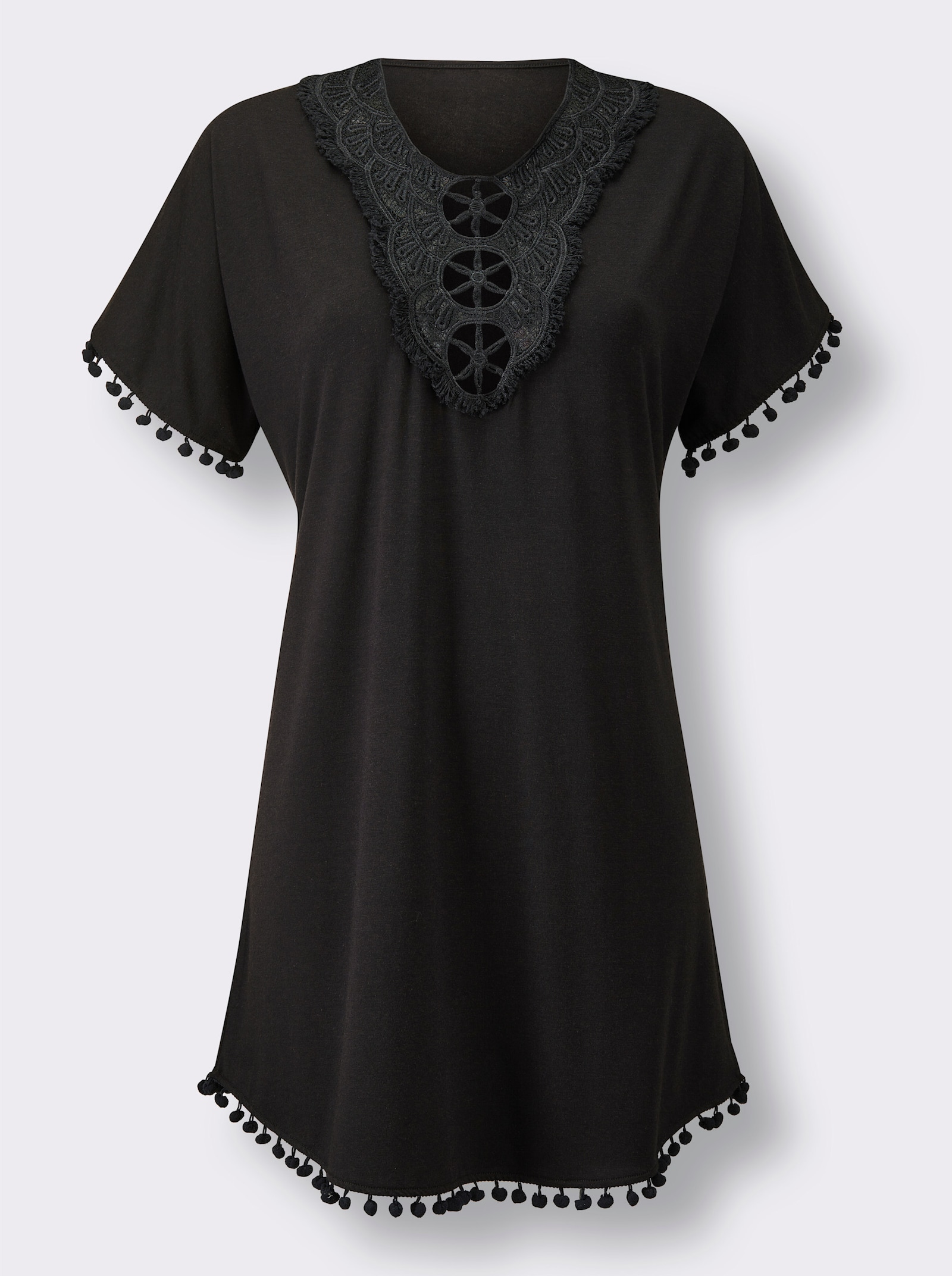 pastunette Strandtunika mit Bommeln - schwarz