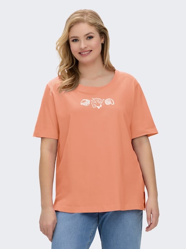 Kurzarmshirt mit Muschel-Druck - apricot