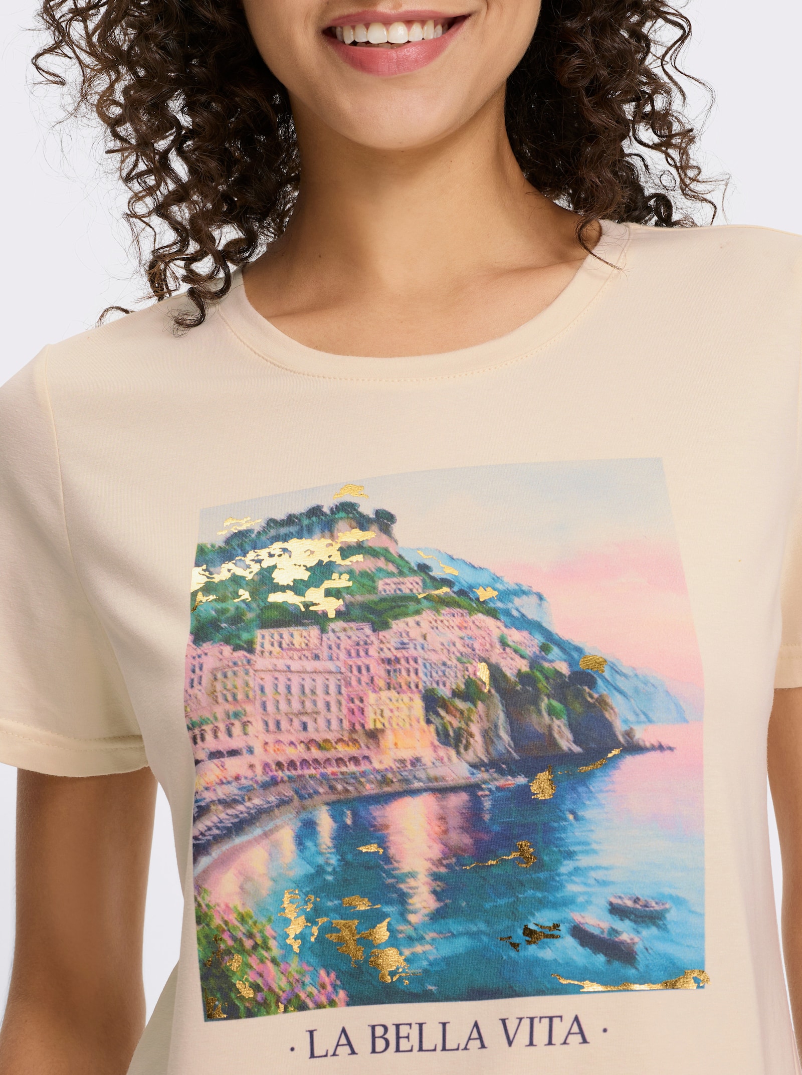 heine T-shirt à manches courtes avec imprimé feuille - couleur ivoire