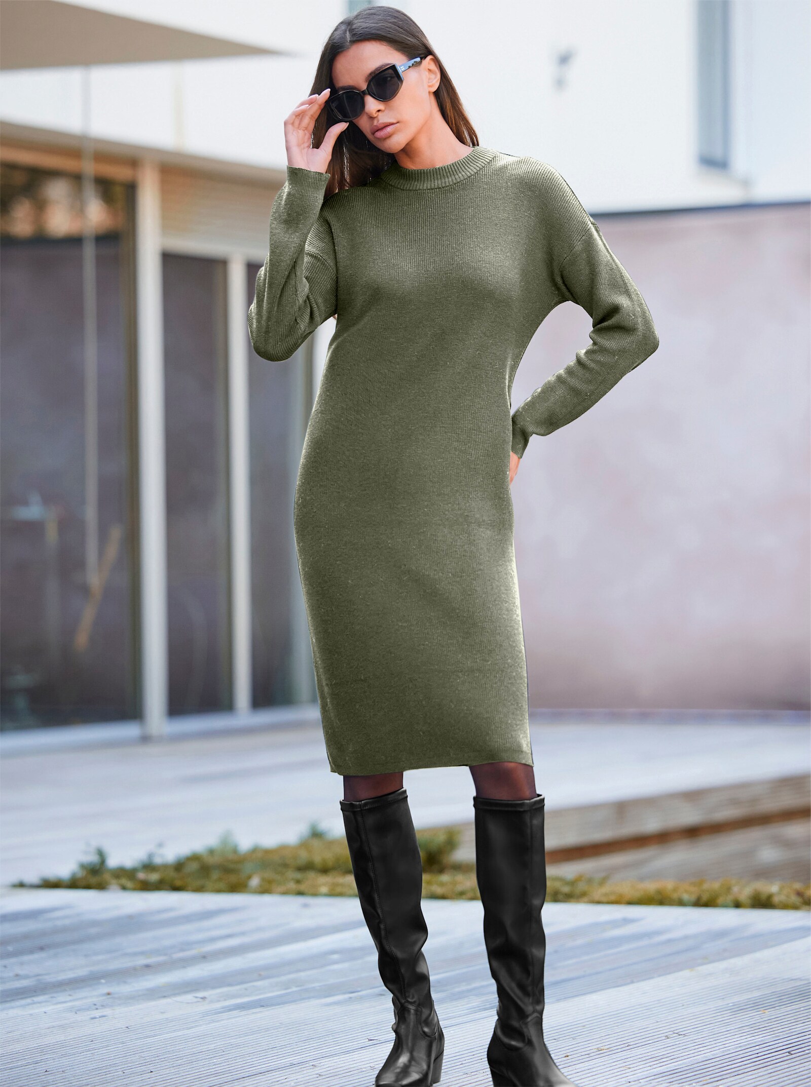 heine Strickkleid mit Ripp-Muster - khaki