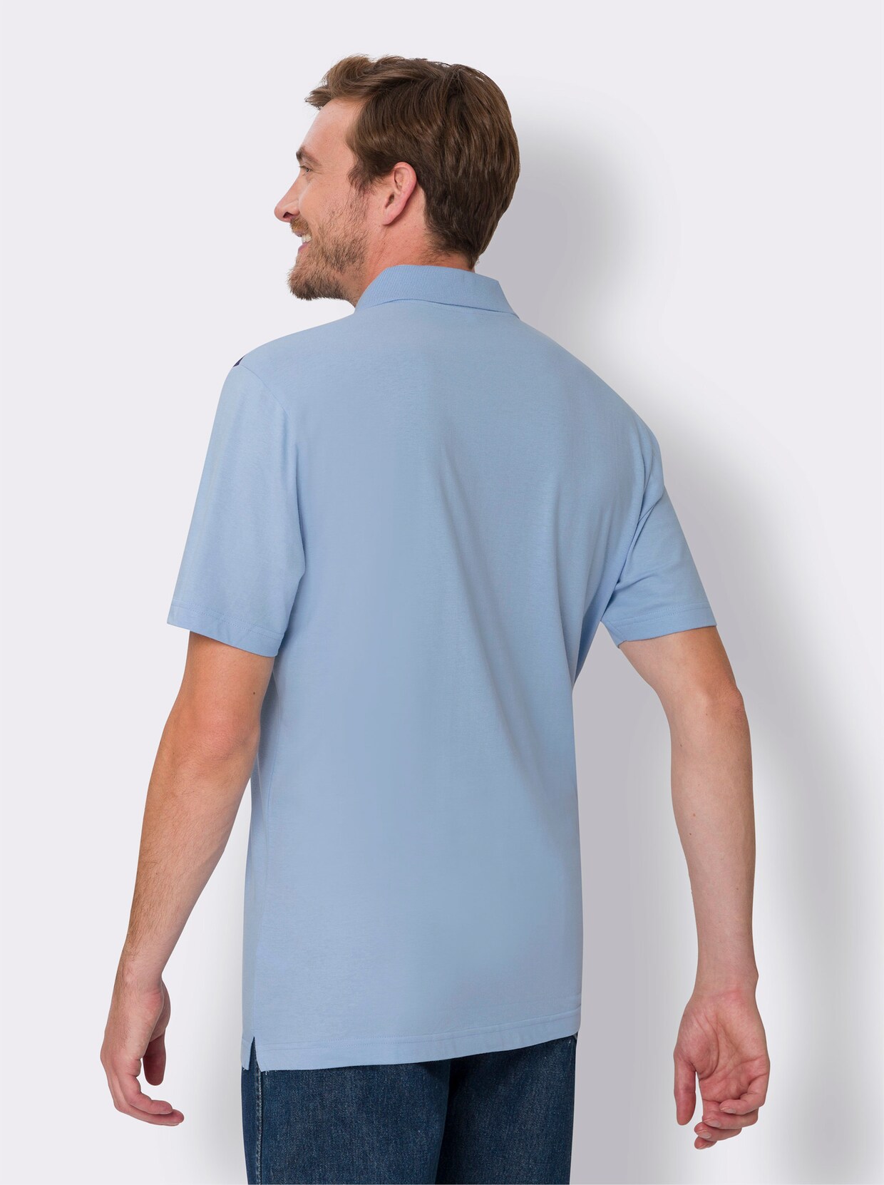 Kurzarm-Poloshirt - eisblau-marine