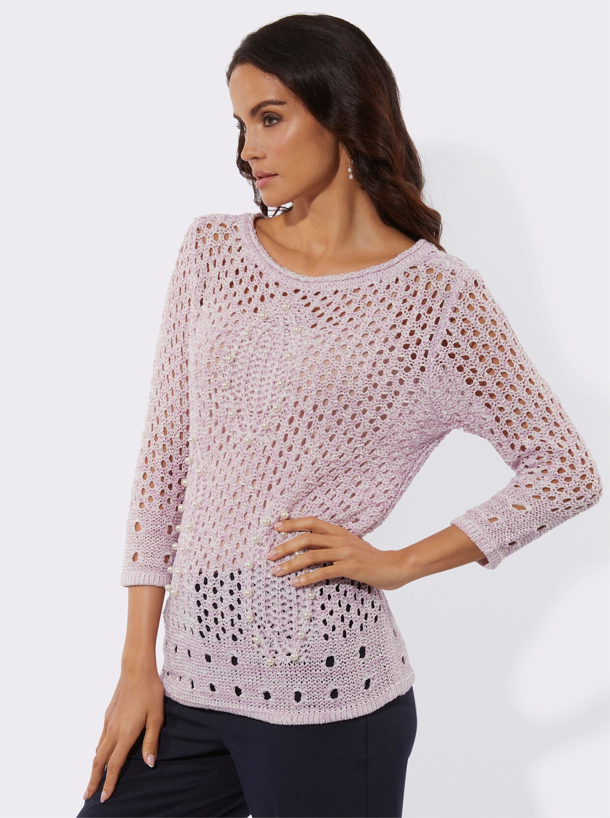 Ajourpullover - ecru-orchidee-meliert