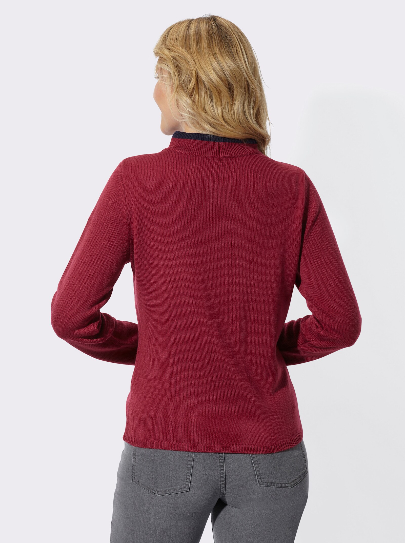 Stehkragenpullover mit Kontrast-Akzenten - kirsche-marine