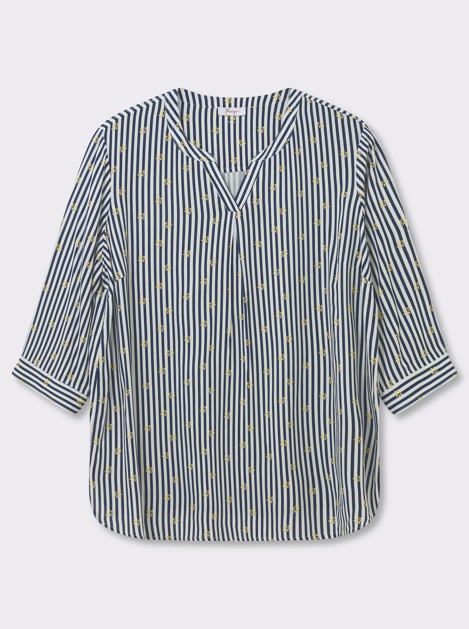 sheego Tunika im Mustermix aus Streifen und Blüten - tiefblau-ecru-gestreift