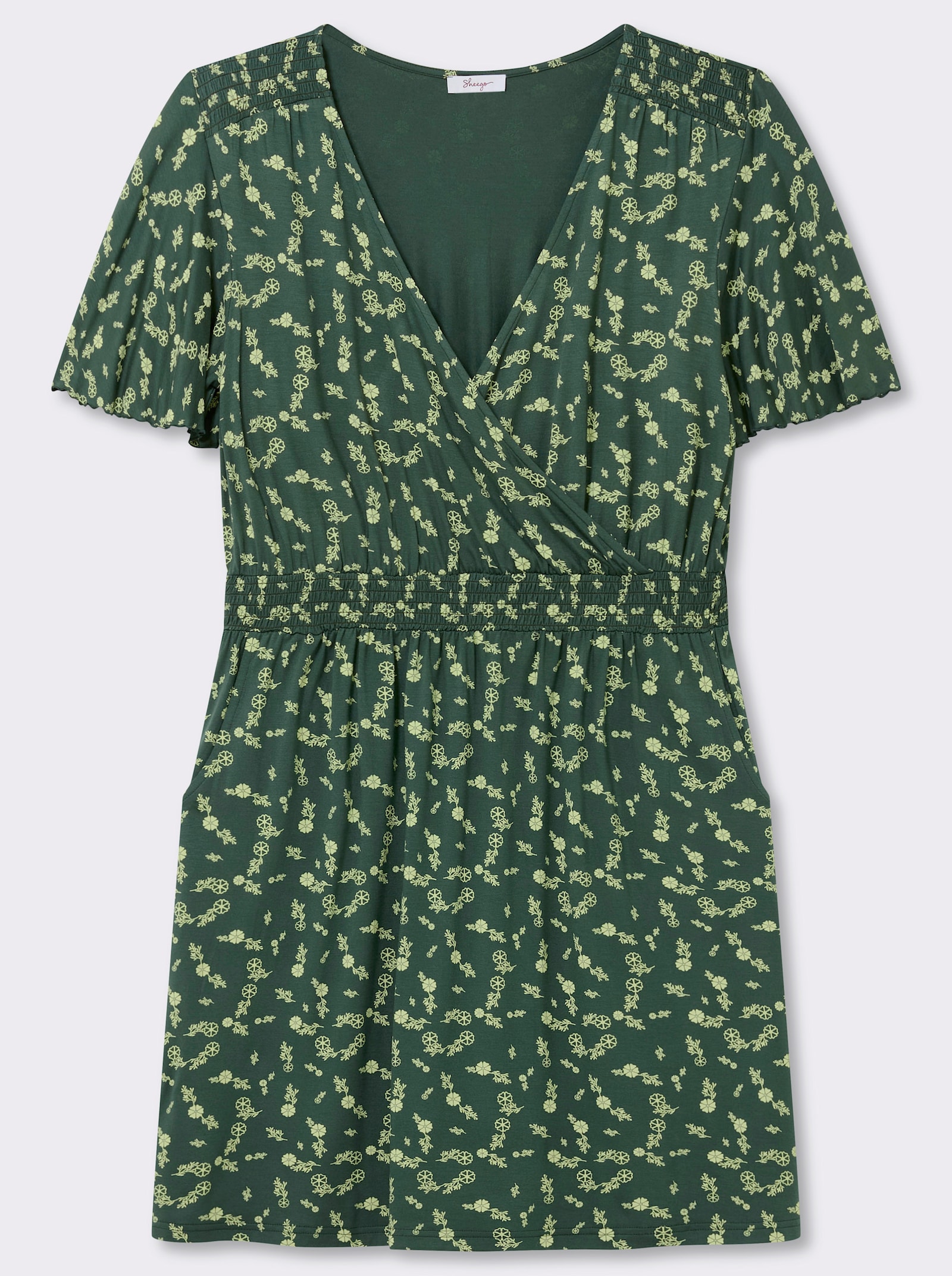 sheego Jerseykleid mit Flügelärmeln - moos-pistazie-bedruckt