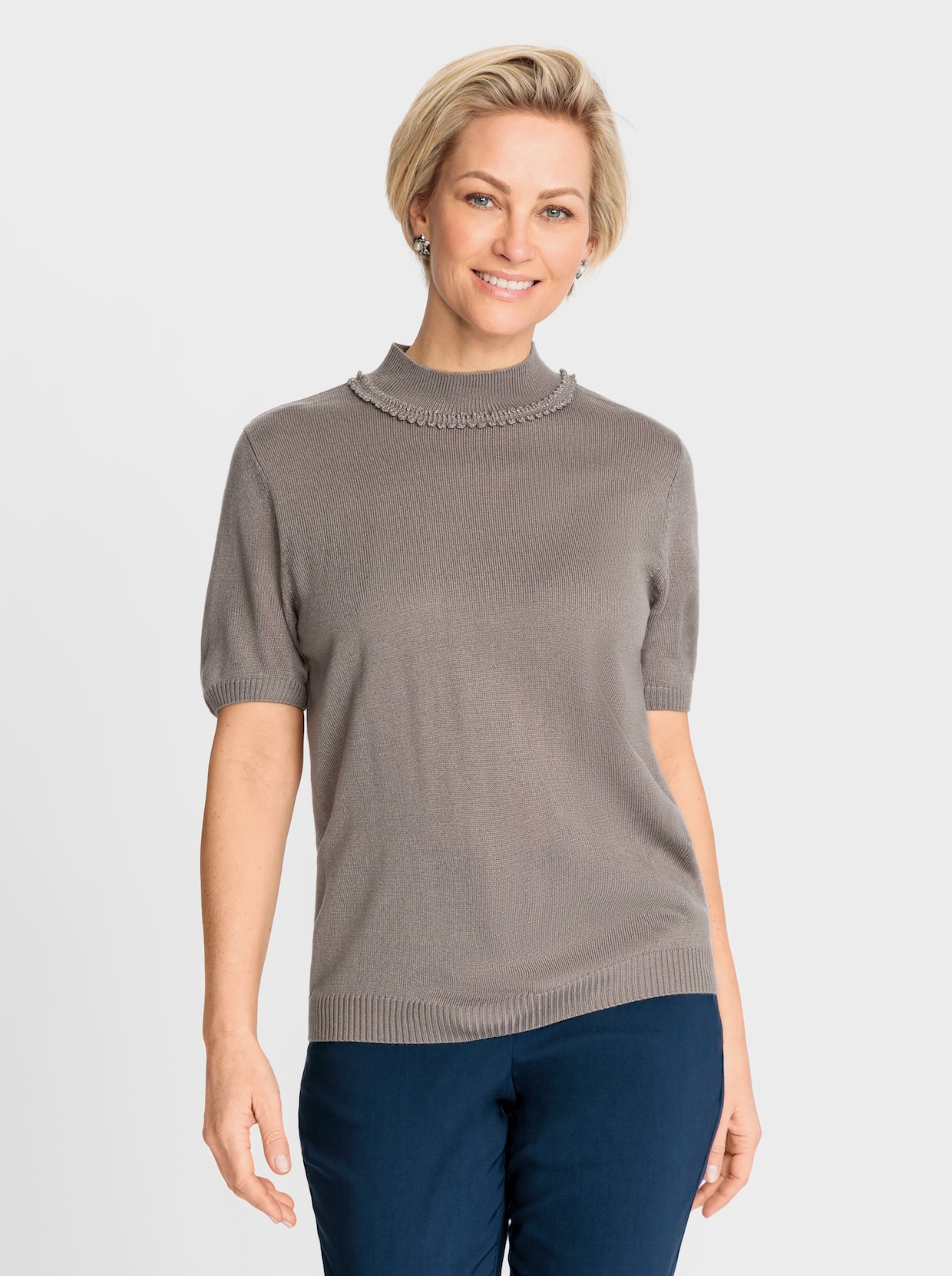 Pullover met korte mouwen - taupe