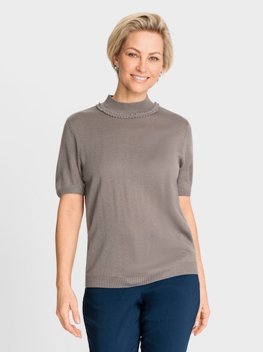 Kurzarmpullover mit Glanzakzenten - taupe