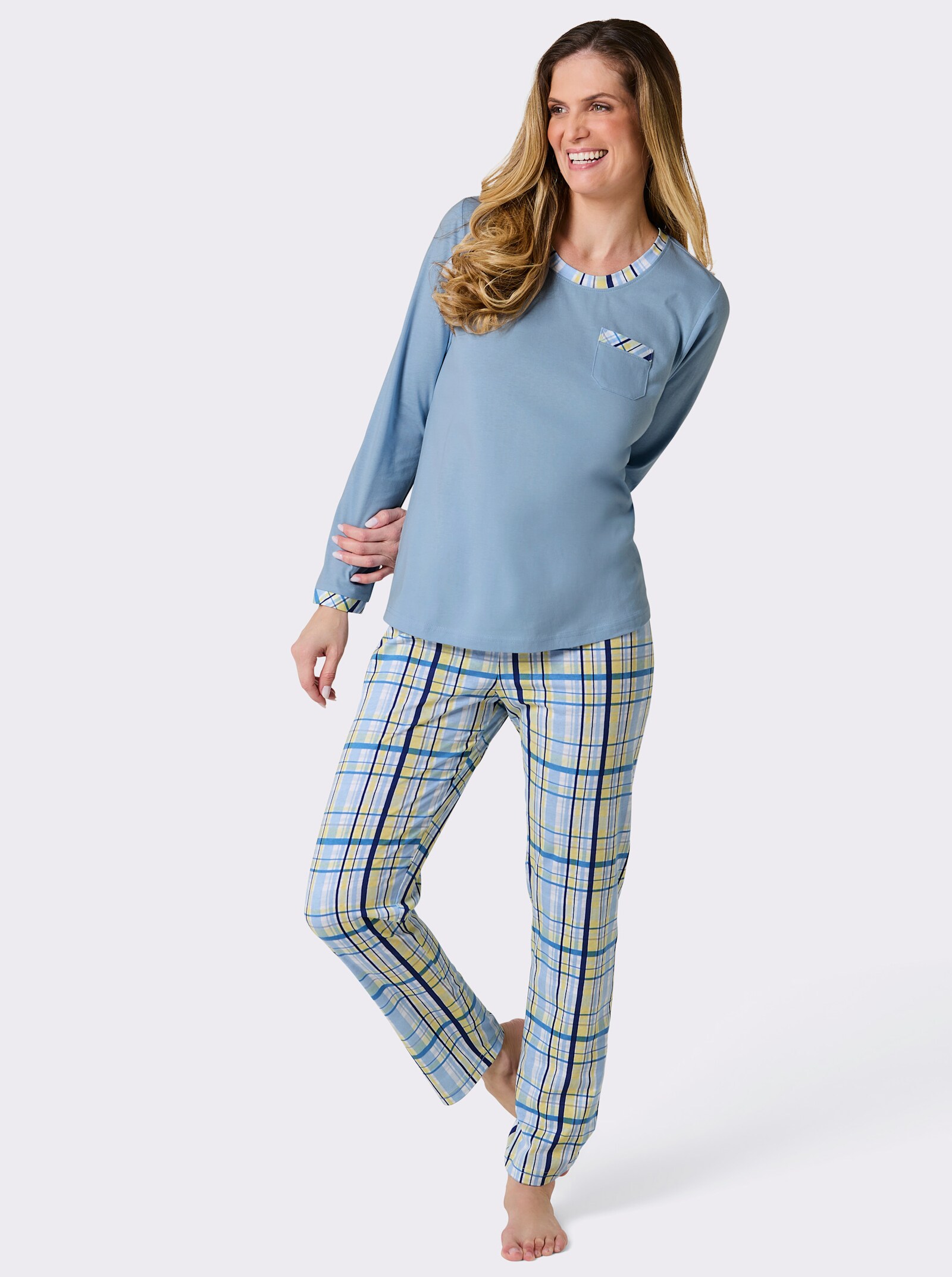 wäschepur Schlafanzug - eisblau-weiß-bedruckt