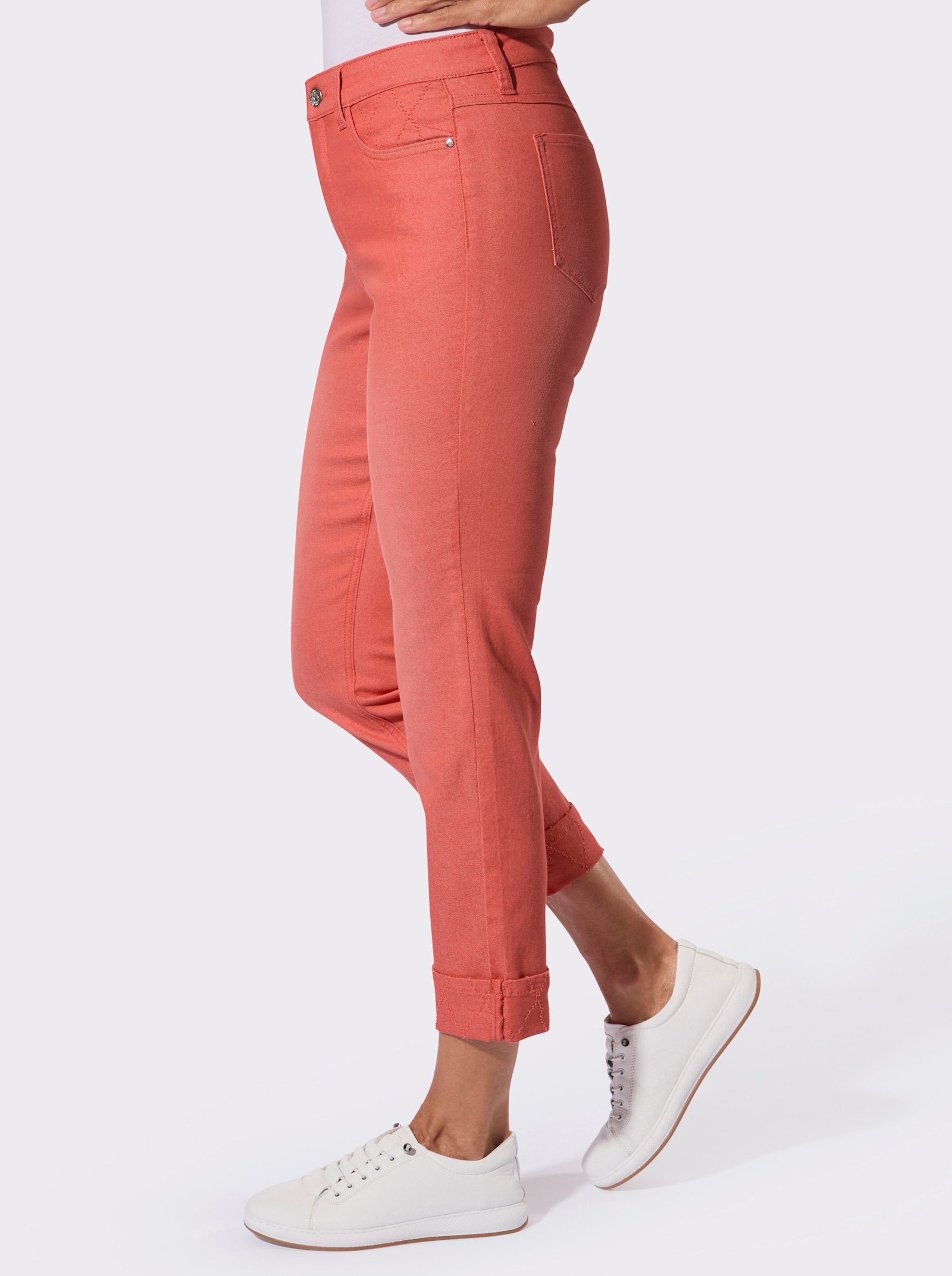 7/8-Jeans mit fixiertem Beinaufschlag - koralle