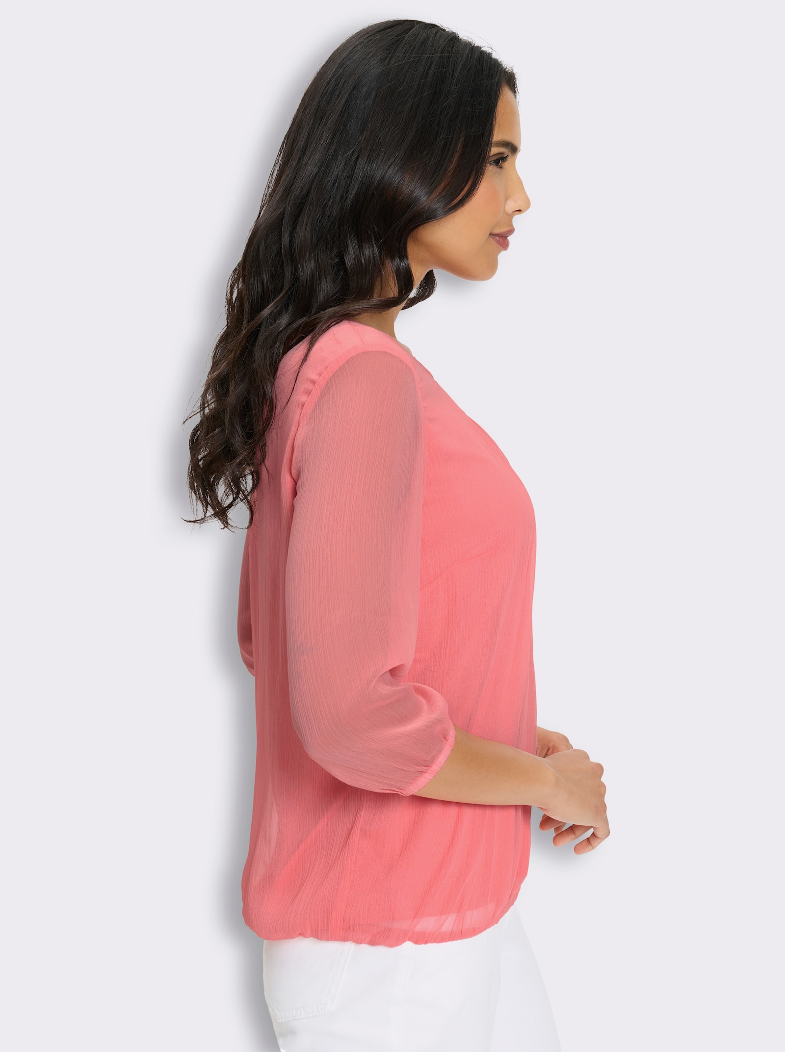 Chiffonbluse mit elastischen Abschlüssen - flamingo
