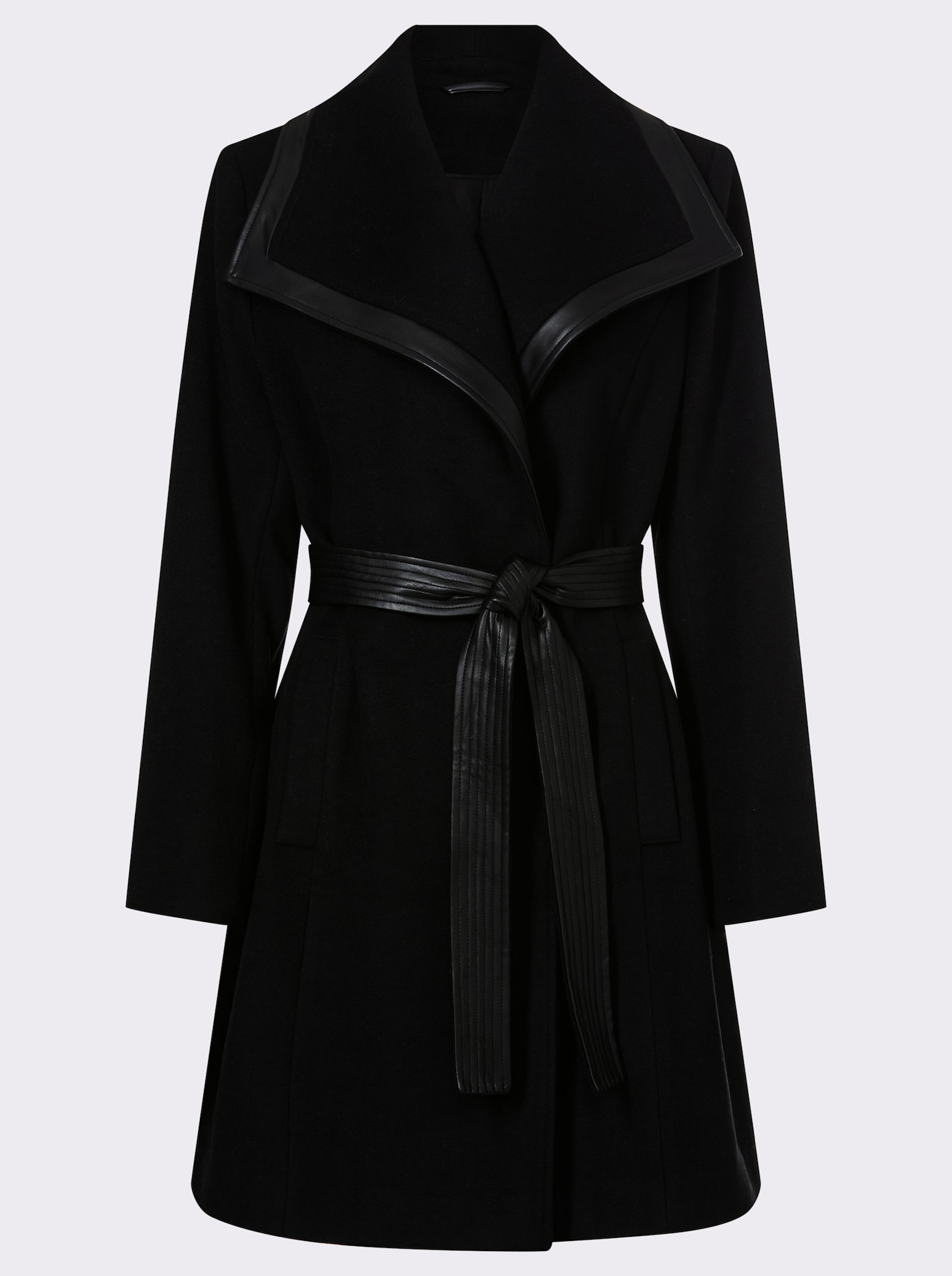 heine Kurzmantel mit Lederimitat-Akzente - schwarz