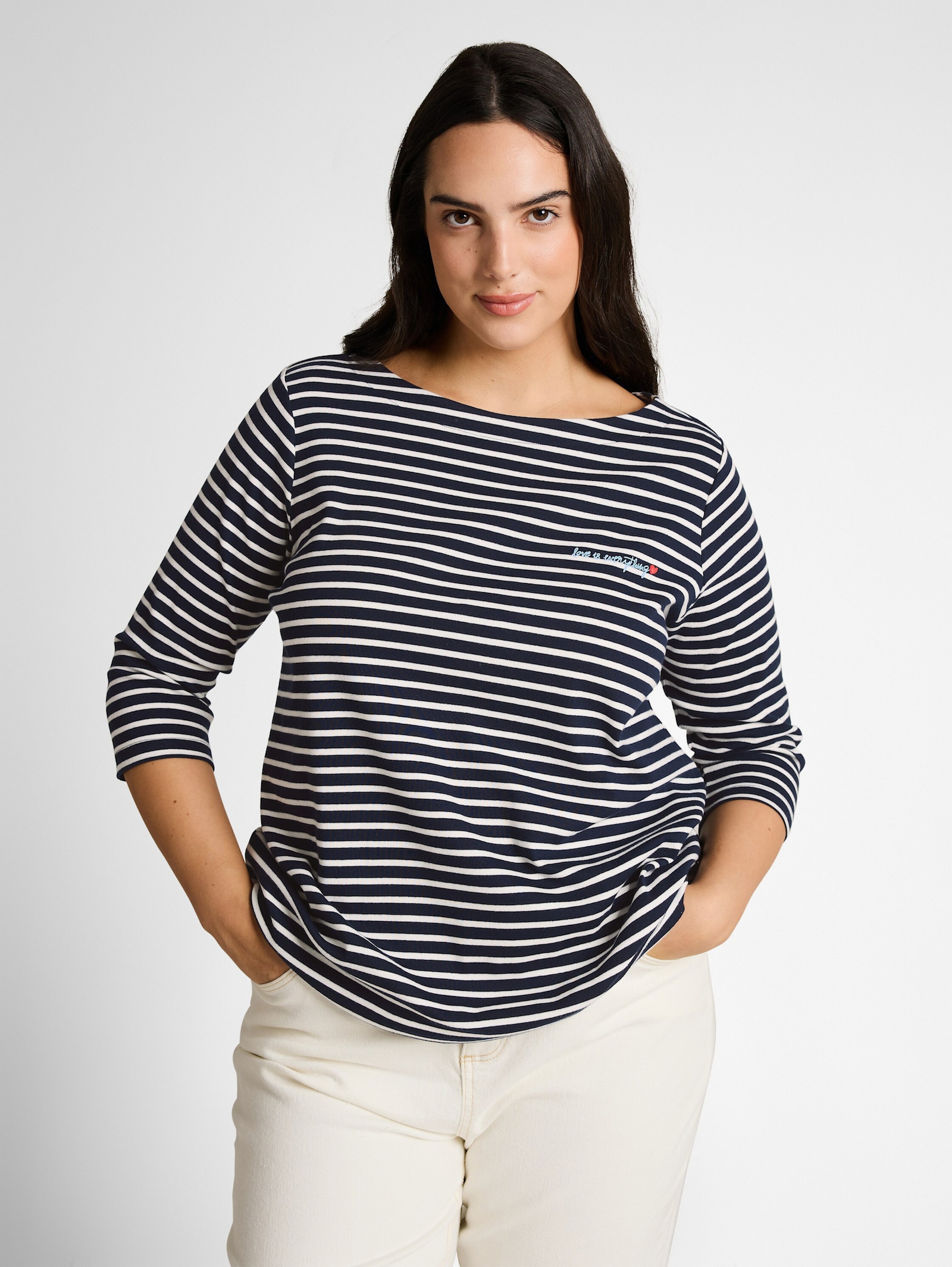 T-Shirt - navy blue offwhite stripe