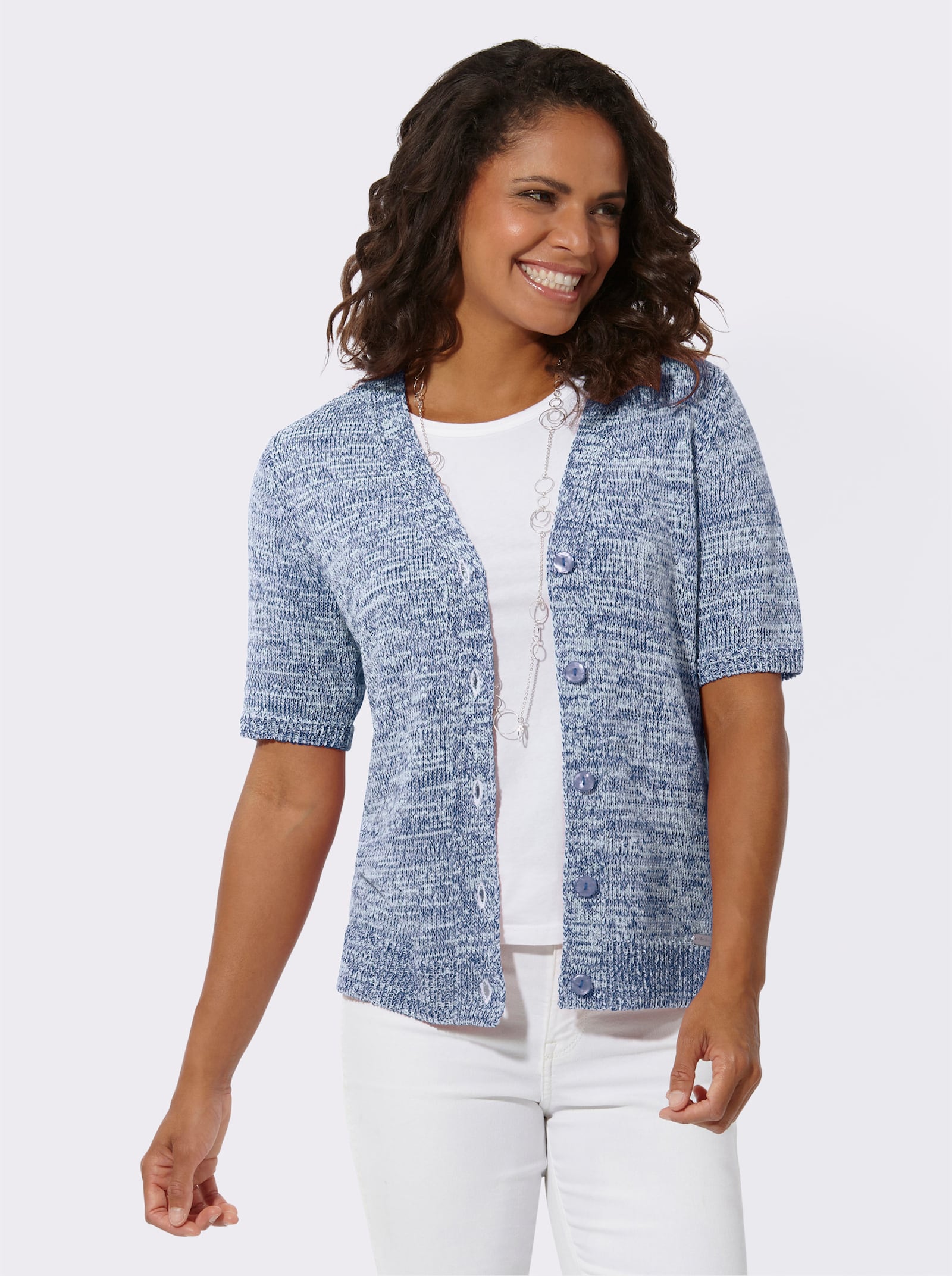Strickjacke in Melange-Optik - hellblau-meliert