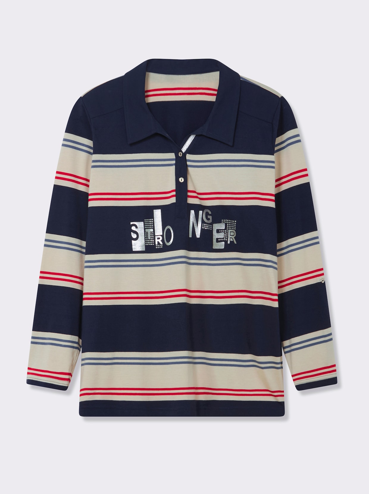 Ringelshirt mit Glitzersteinchen - sand-marine-geringelt