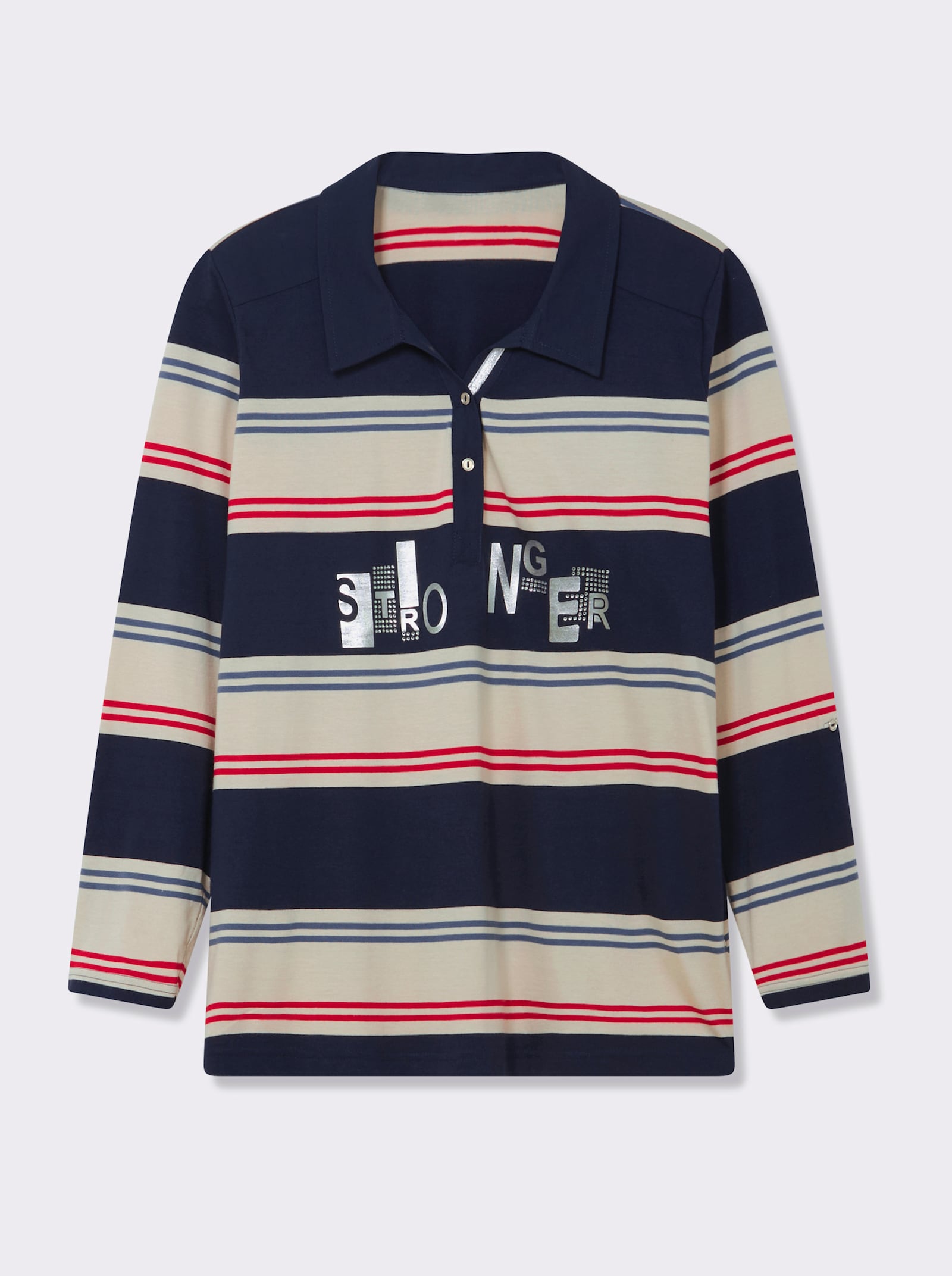 Ringelshirt mit Glitzersteinchen - sand-marine-geringelt