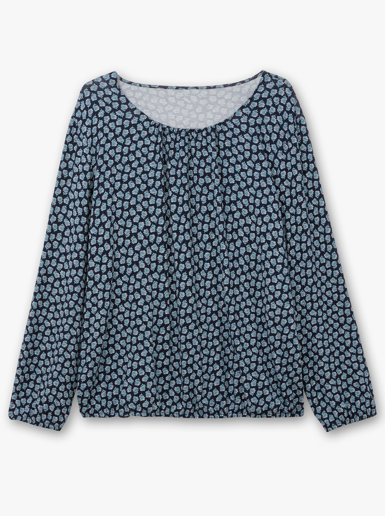 Print-Shirt mit Gummizug an Ärmeln und Saum - nachtblau-salbei-bedruckt