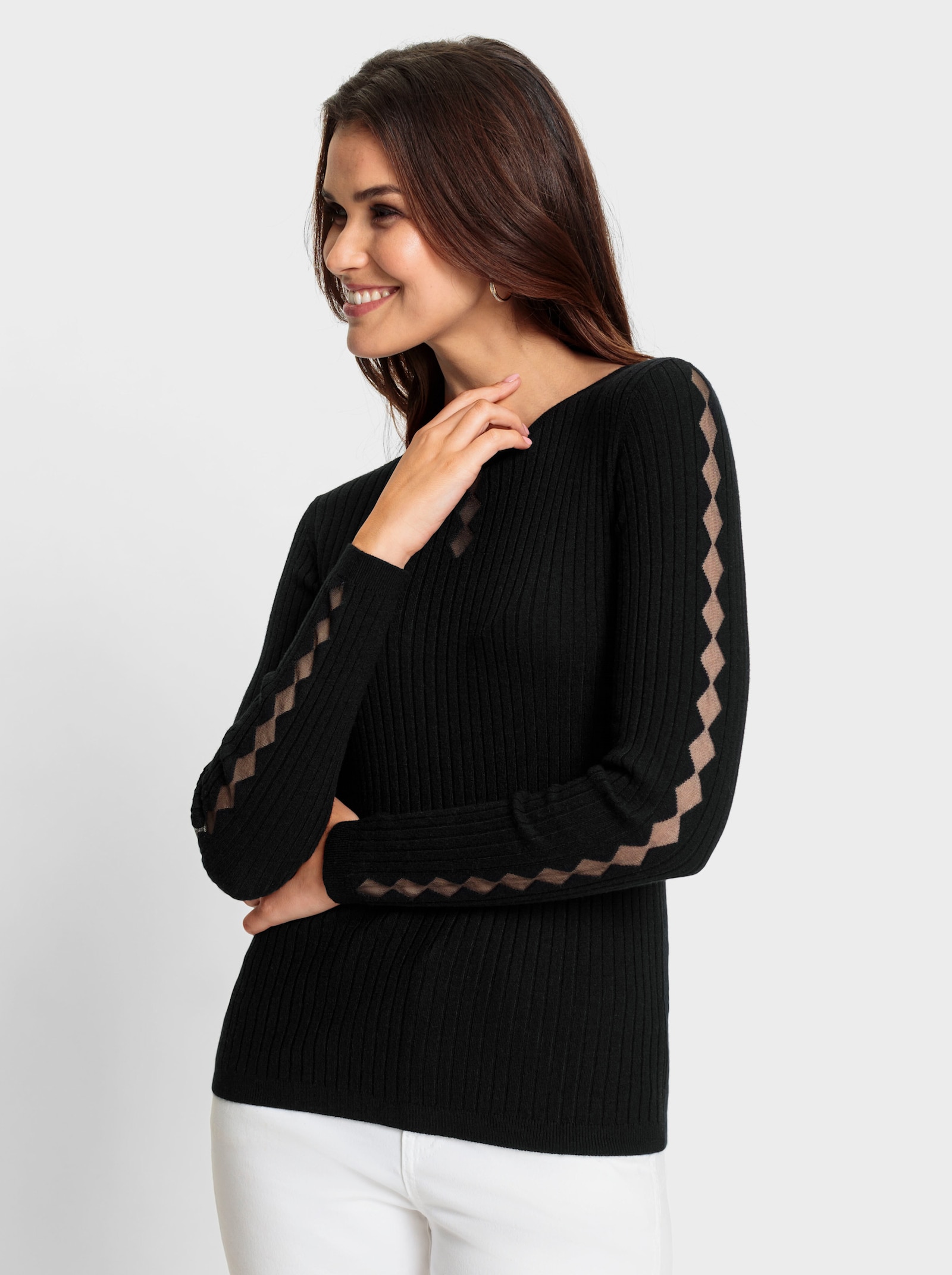 Pullover mit Mesh-Einsätzen - schwarz