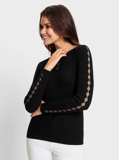Pullover mit Mesh-Einsätzen - schwarz