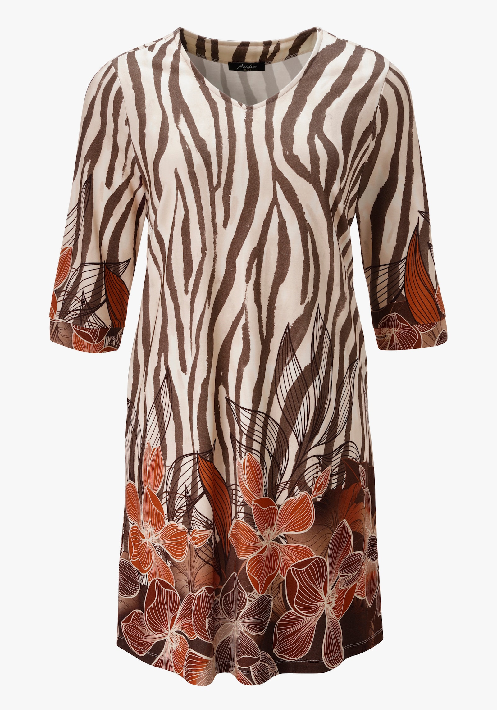 Aniston PLUS Jerseykleid - dunkelbraun-beige