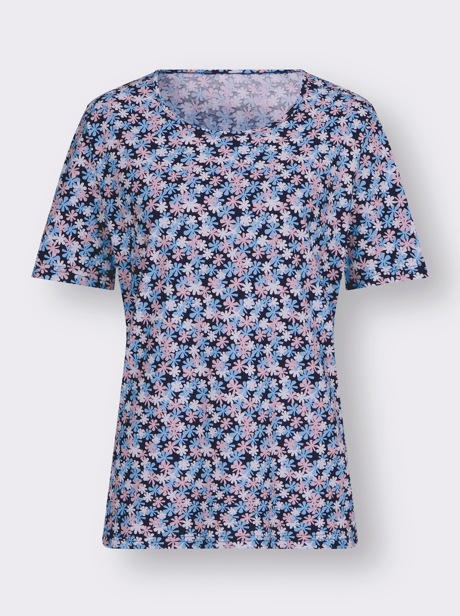 Shirt met korte mouwen en millefleurs-patroon - wit/marine geprint