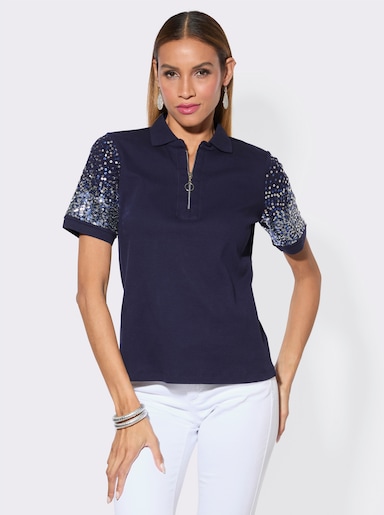 Poloshirt mit Pailletten-Dekor - marine