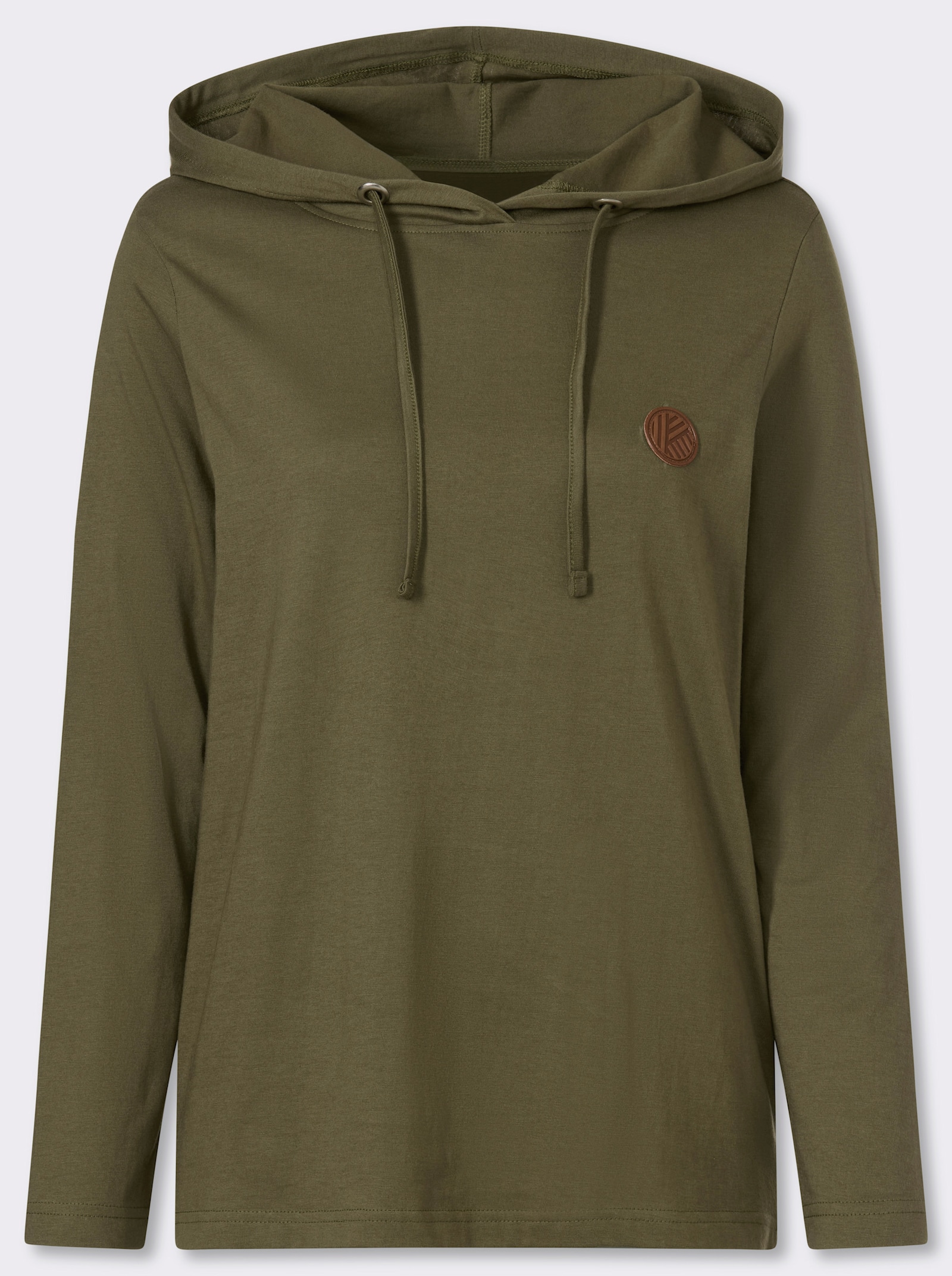 Kapuzenshirt mit Lederimitat-Patch vorne - oliv