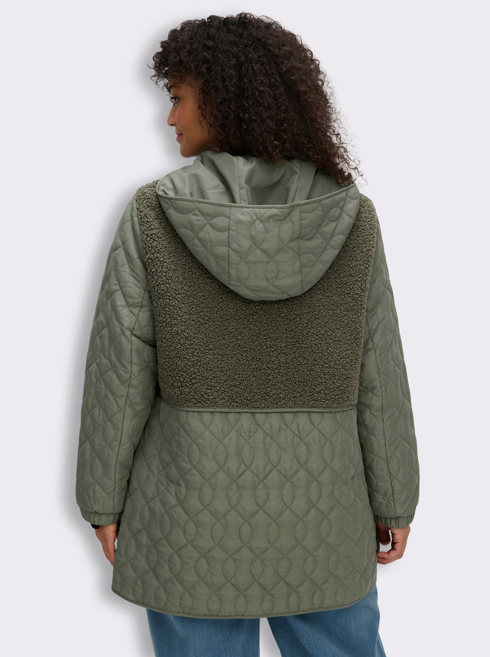 Steppjacke mit Teddy-Fleece - khaki