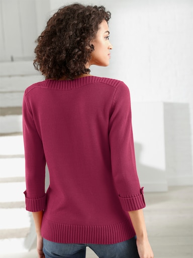 3/4 Arm-Pullover mit Zierriegel am Ärmel - fuchsia