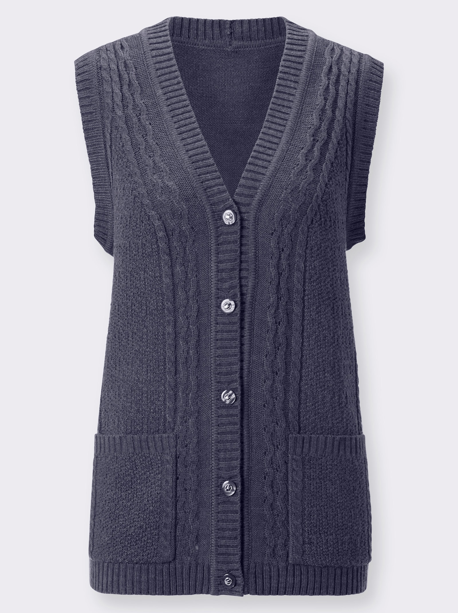 Strickweste mit Ripp-Abschlüssen - marine-meliert