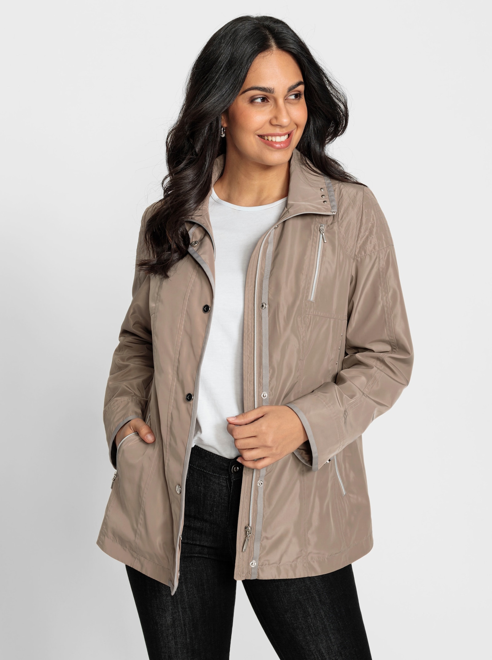 Parka mit silberfarbigen Details - beige